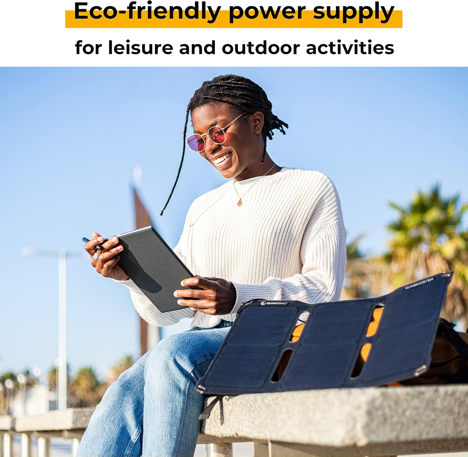 Sunnybag SUNBOOSTER 21 Portable Solar Charger with 21 Watt Foldable Efficient Waterproof 2 USB Outputs Mobile Phone Tablet Power Bank On The Go Charging for Outdoors, Hiking, Camping, Travel