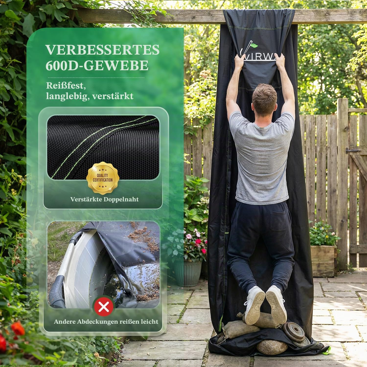 UIRWAY Poolabdeckung Rund 549 cm, Robust & reißfest 600D Oxford Gewebe Pool abdeckplane Winddicht mit Kordelzug mit Ratschen-Arretierung und rutschfesten Riemen, UV-Schutz