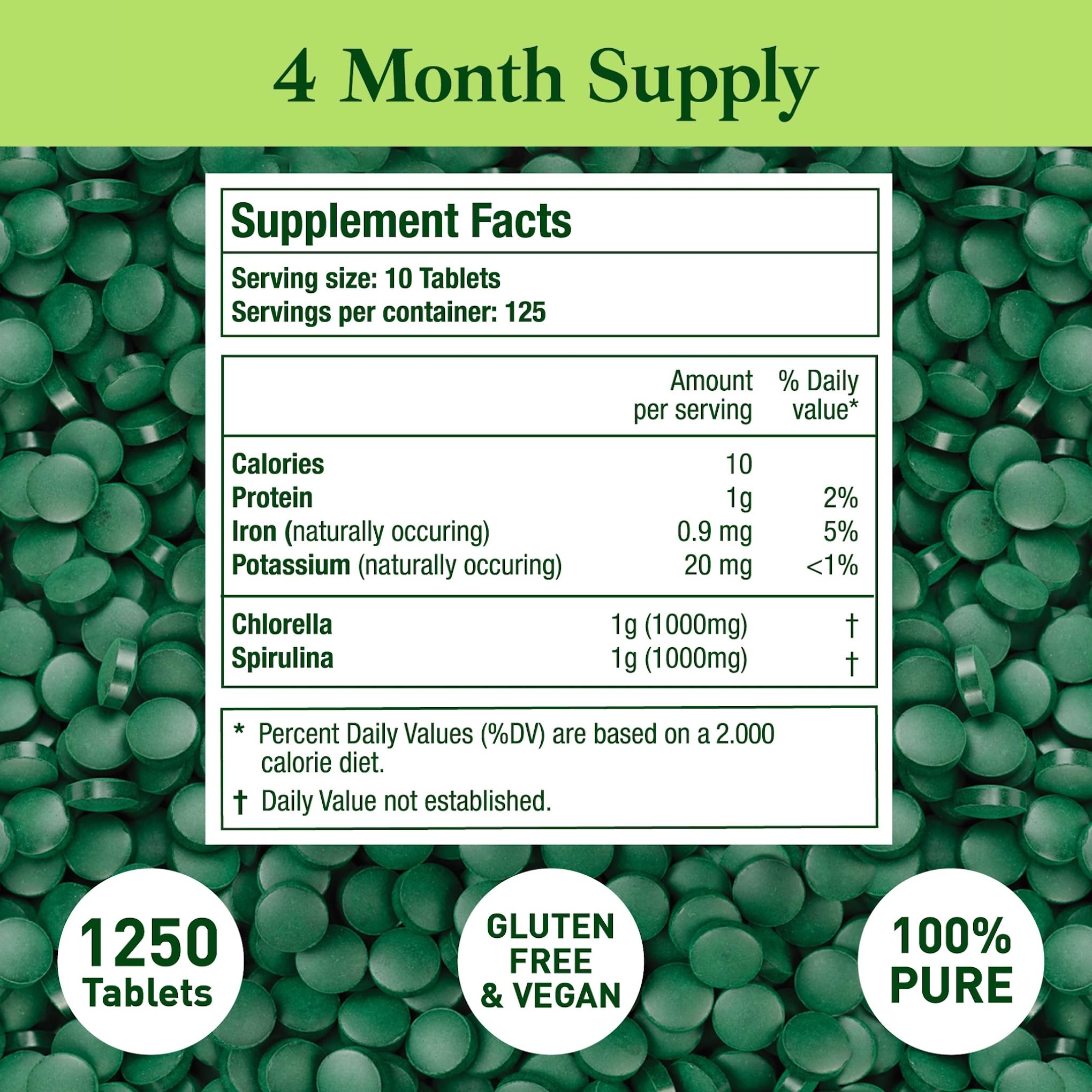 Spirulina Chlorella Tablets - Spirulina Capsules - Chlorella Tablets 1250 — Amazon image 5