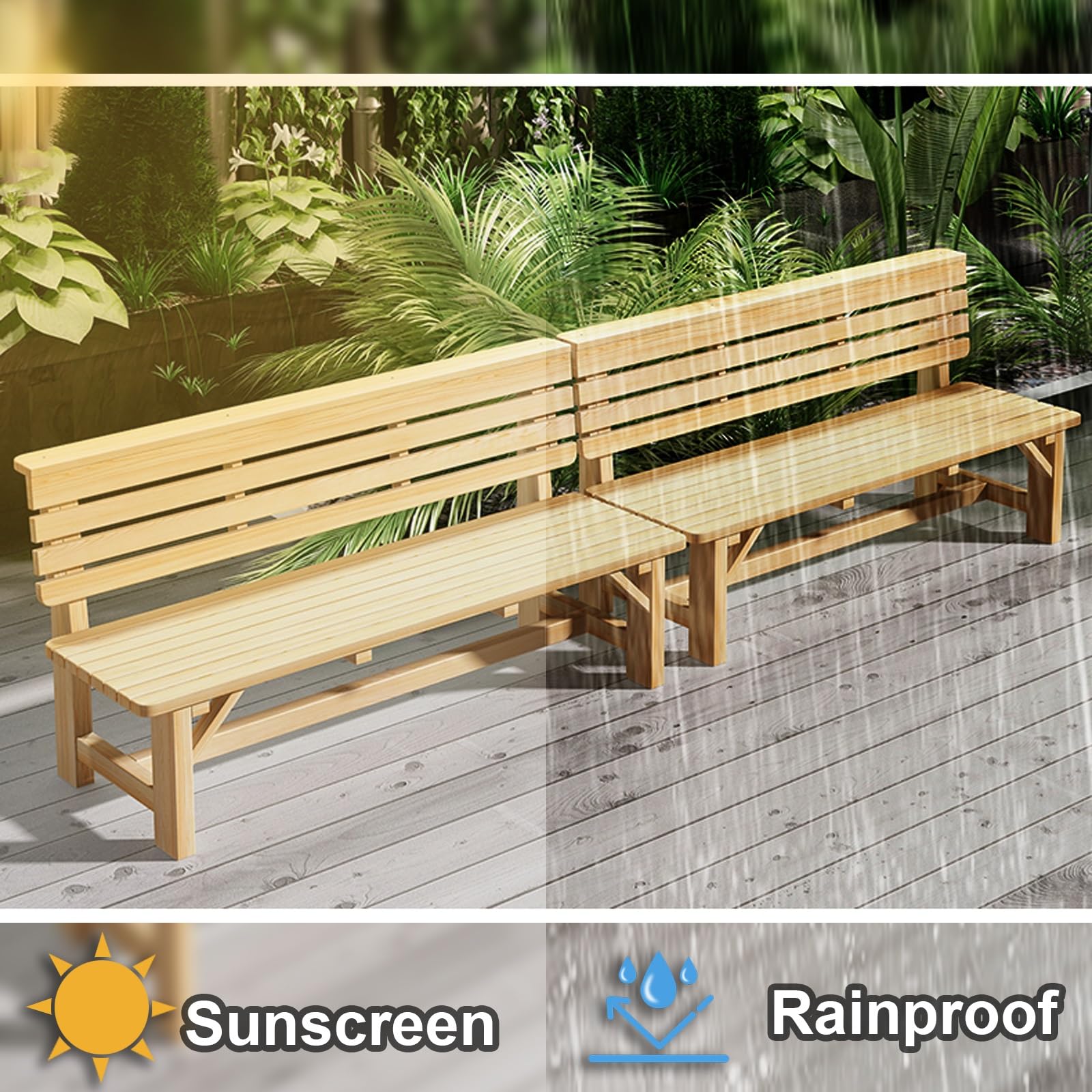 Panche da Giardino, Panchina da Giardino con Schienale per 2-4 Adulti, Carico Massimo 300 kg, Panca Legno Esterno per Cortile, Terrazza, Prato, Parco(Brown,180cm/71in)