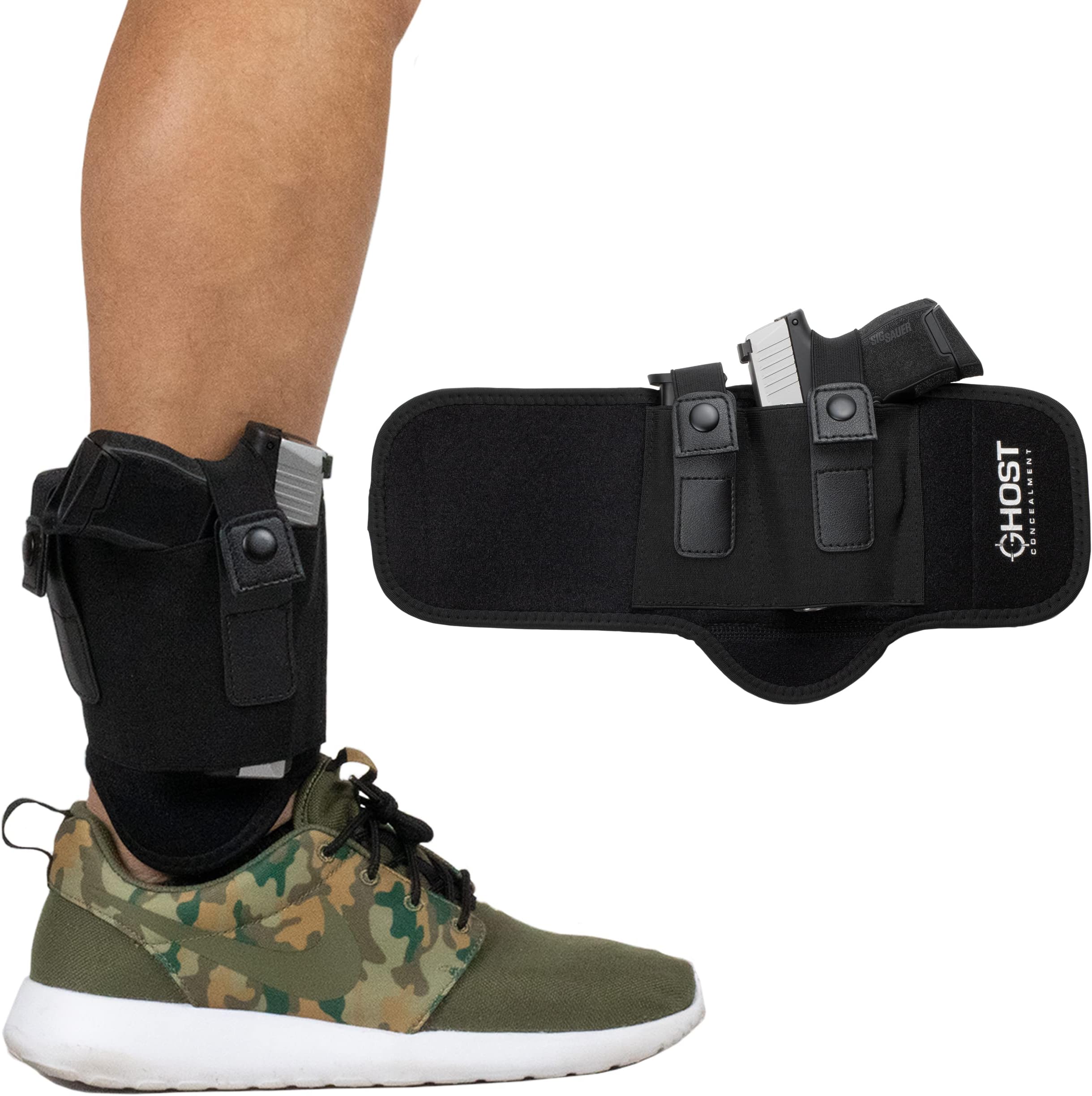 Ghost Concealment Ankle Holster for Concealed Carry Pistol | Universal Leg Carry Gun Holster with Magazine Pouch | Men and Woman Holster