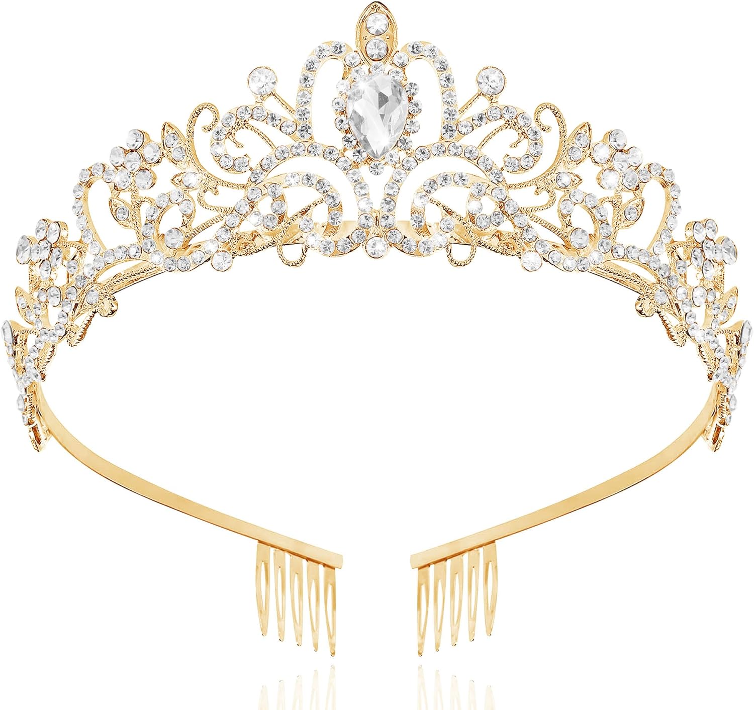 TAROSE Crowns for Women and Girls, Queen Crystal Gold Silver Tiaras with White Rhinestone and Combs, Goddess Crown for Wedding Bride Birthday Princess Bridal Shower Hair Accessories for Women 1 B. Gold+White
