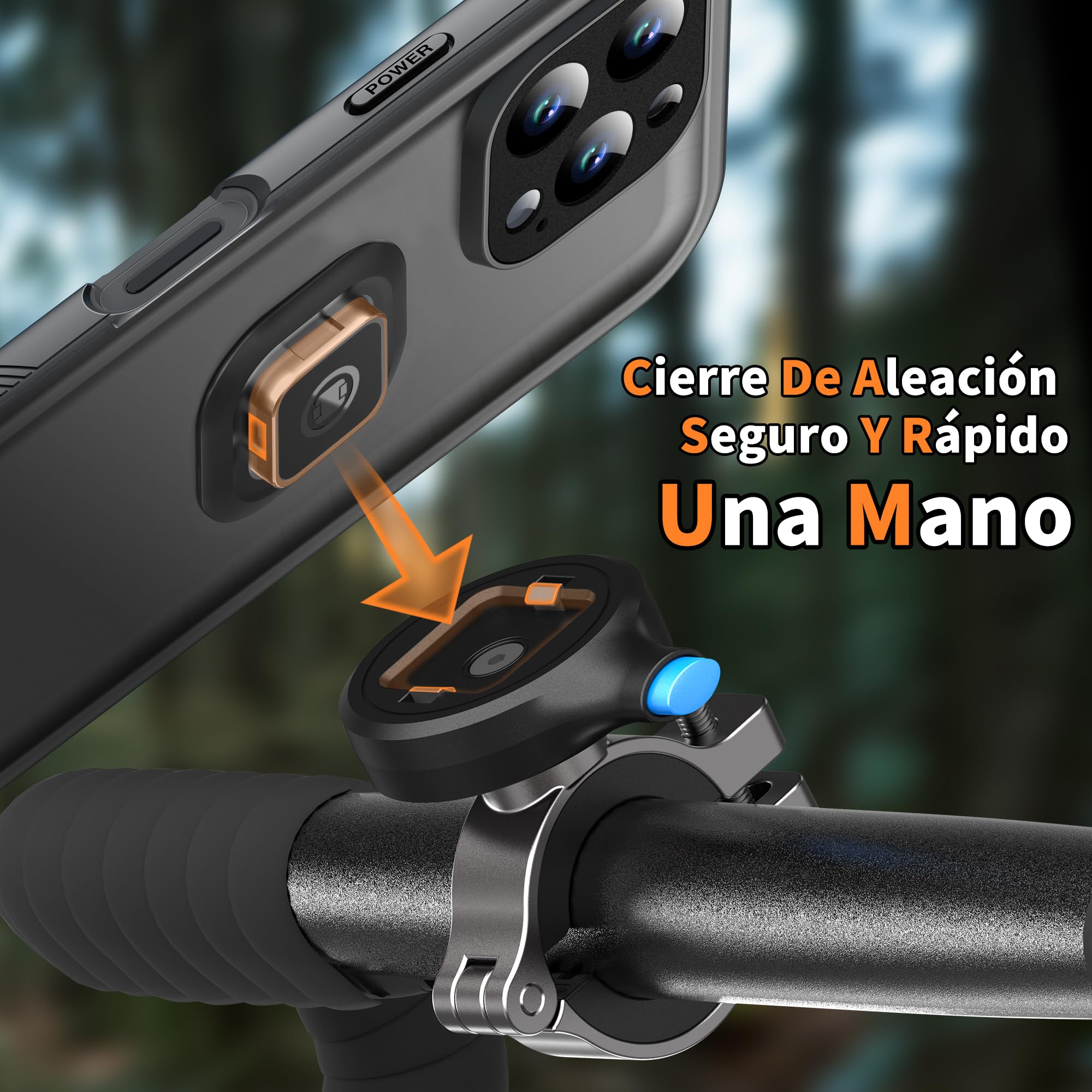 Cozycase Soporte Movil Bicicleta Moto para iPhone 15 Pro Max - Impermeable Antivibracion Suporte Telefono Manillar Mtb/Btt/Scooter/Patinete/Bici Electrica/Carretera/Motocicleta Metal Bike Phone Holder — view 6