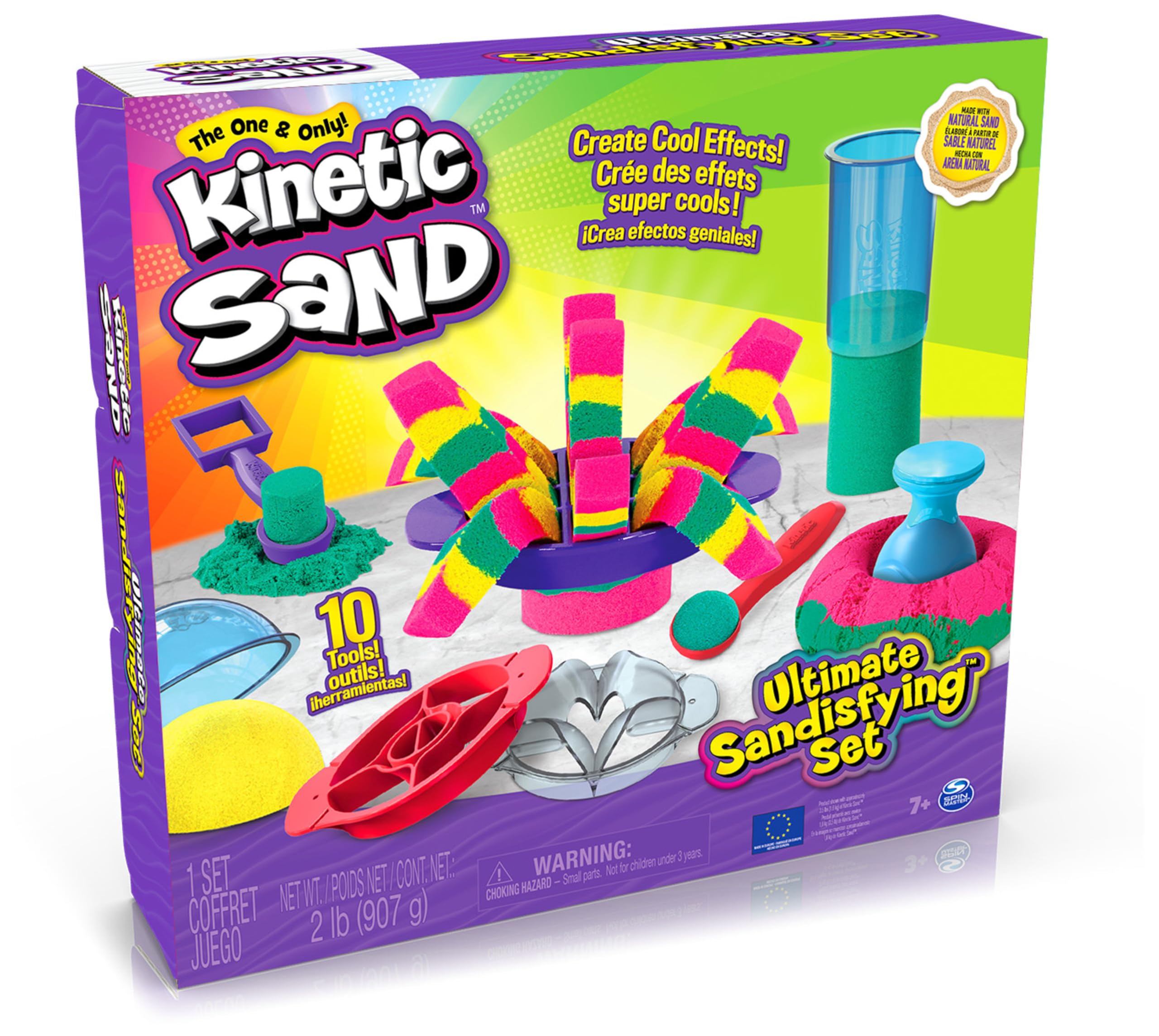 Kinetic Sand - Ultimate Sandisfying - 907 g de Arena Mágica Rosa, Amarilla y Azul + Moldes y Herramientas - Kit Manualidades Niños - Juguetes Sensoriales - Juguetes Niños 7 Años + - Arena Kinetica