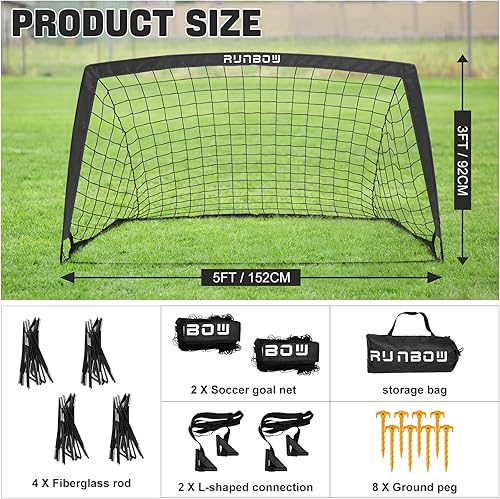 Miniatura 5 de RUNBOW 5x3 ft Portable Kids Soccer Goal for Backyard Practice Soccer Net with Carry Bag