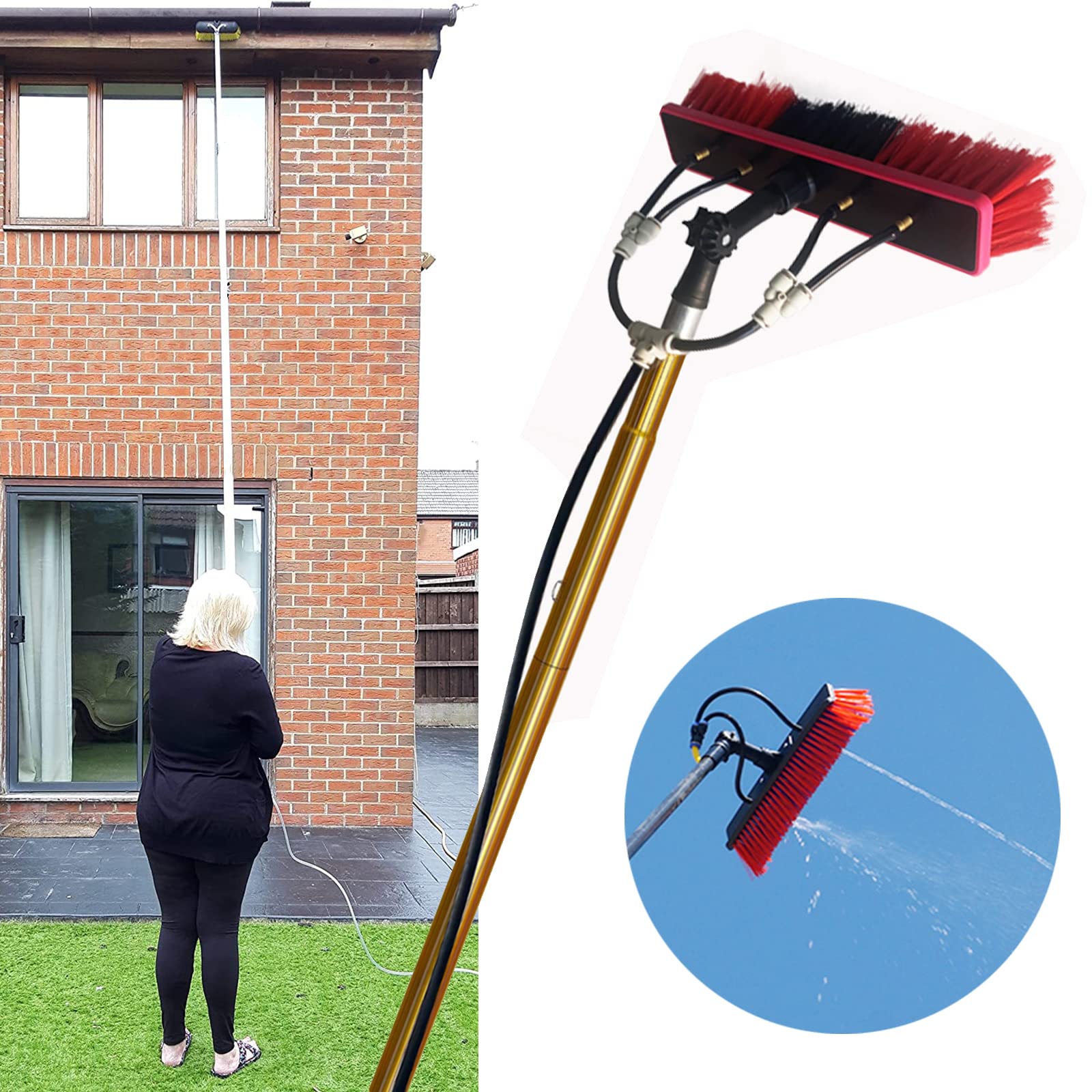 Genérico Cepillo para Ventanas SADOMAIN, Extensible con Mango de Agua, Kit doméstico con Mango de extensión de 3,6 a 9 m, Herramientas para Paneles solares de Techo, Mango Largo (9 m/30 pie