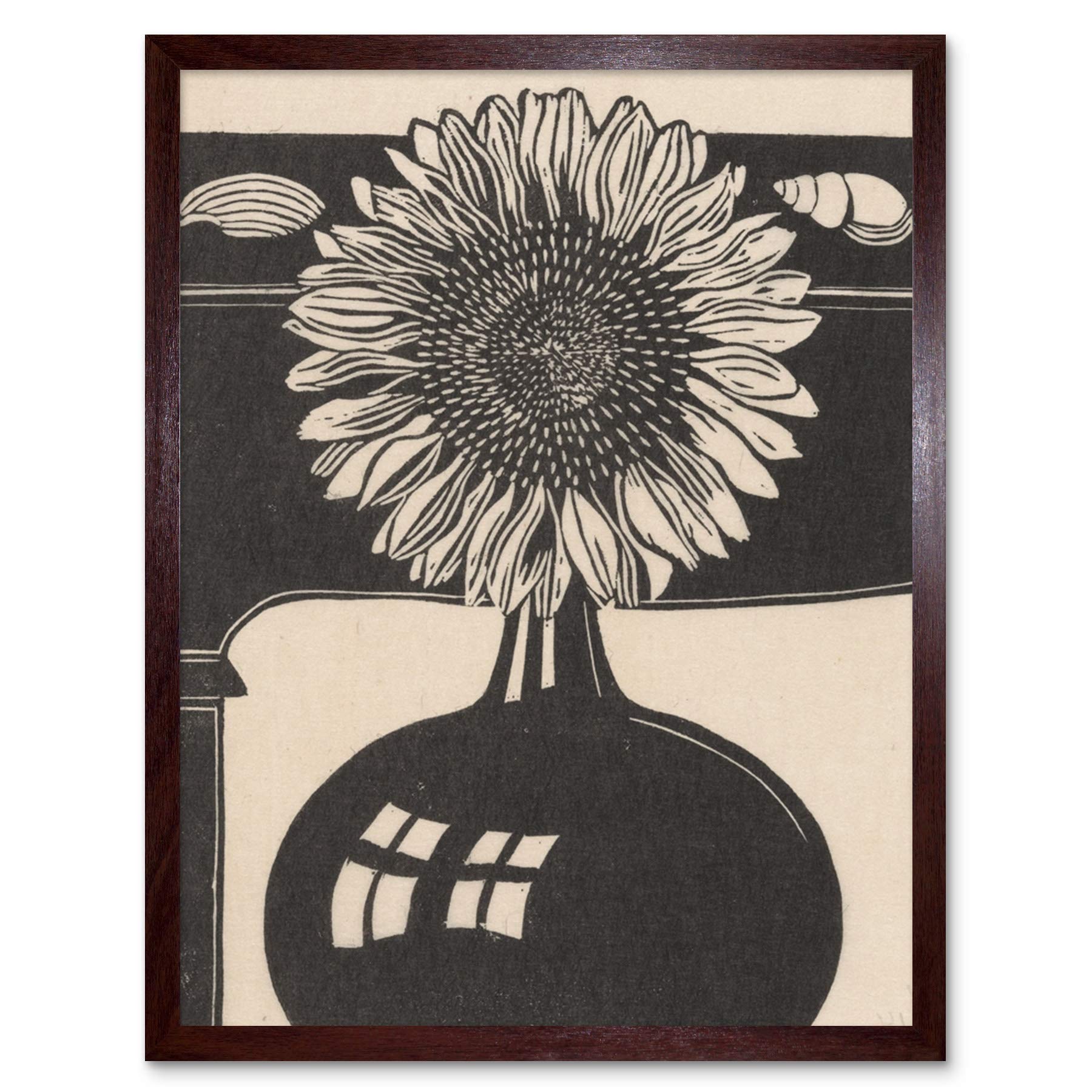 Artery8 Mesquita Sunflower Vase Shells 1914 Art Print Framed Poster Wall Decor 12x16 inch
