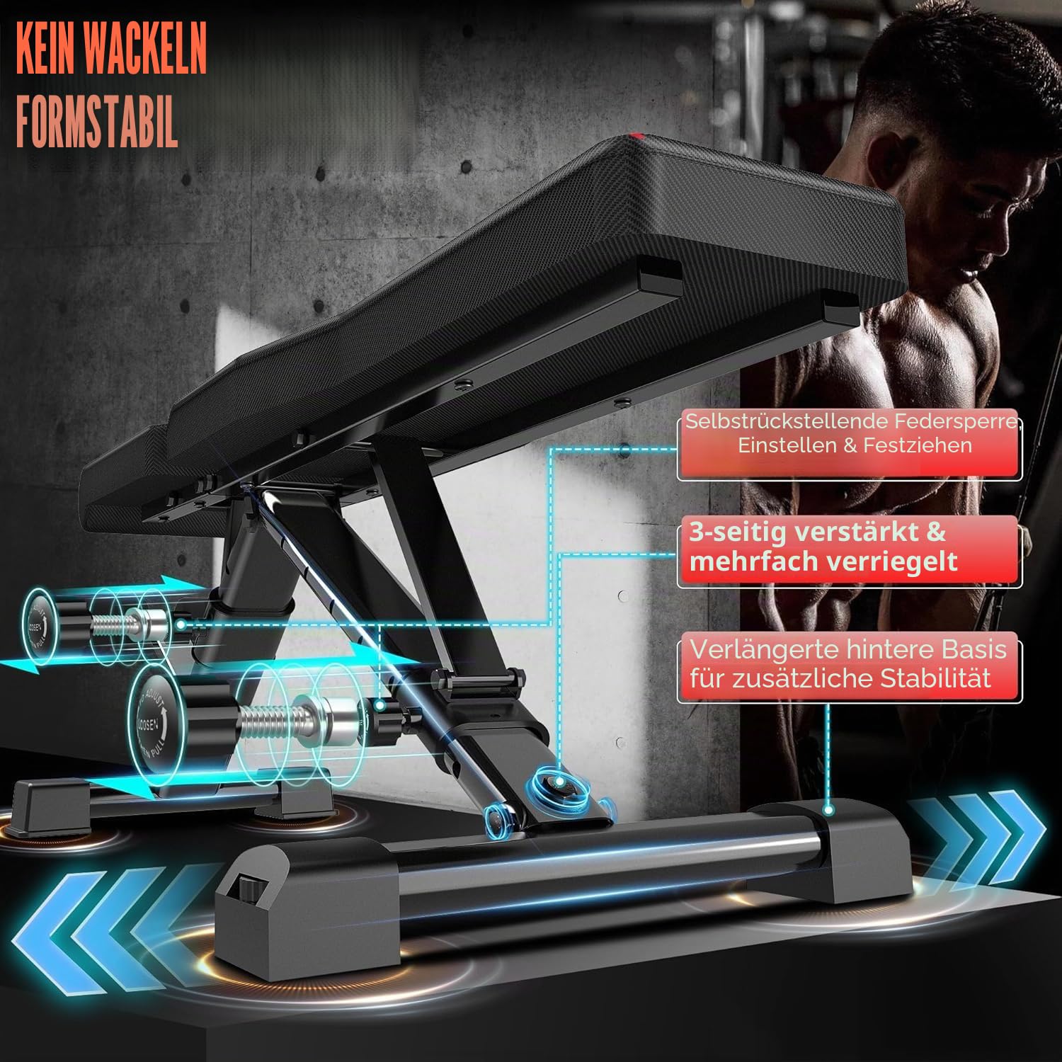 Himimi Hantelbank klappbar, belastbar bis 408 kg, 14-fach verstellbar, 47 cm Sitzhöhe, Multifunktions-Trainingsbank für Ganzkörper-Workout, Schrägbank für zu Hause oder im Fitnessstudio