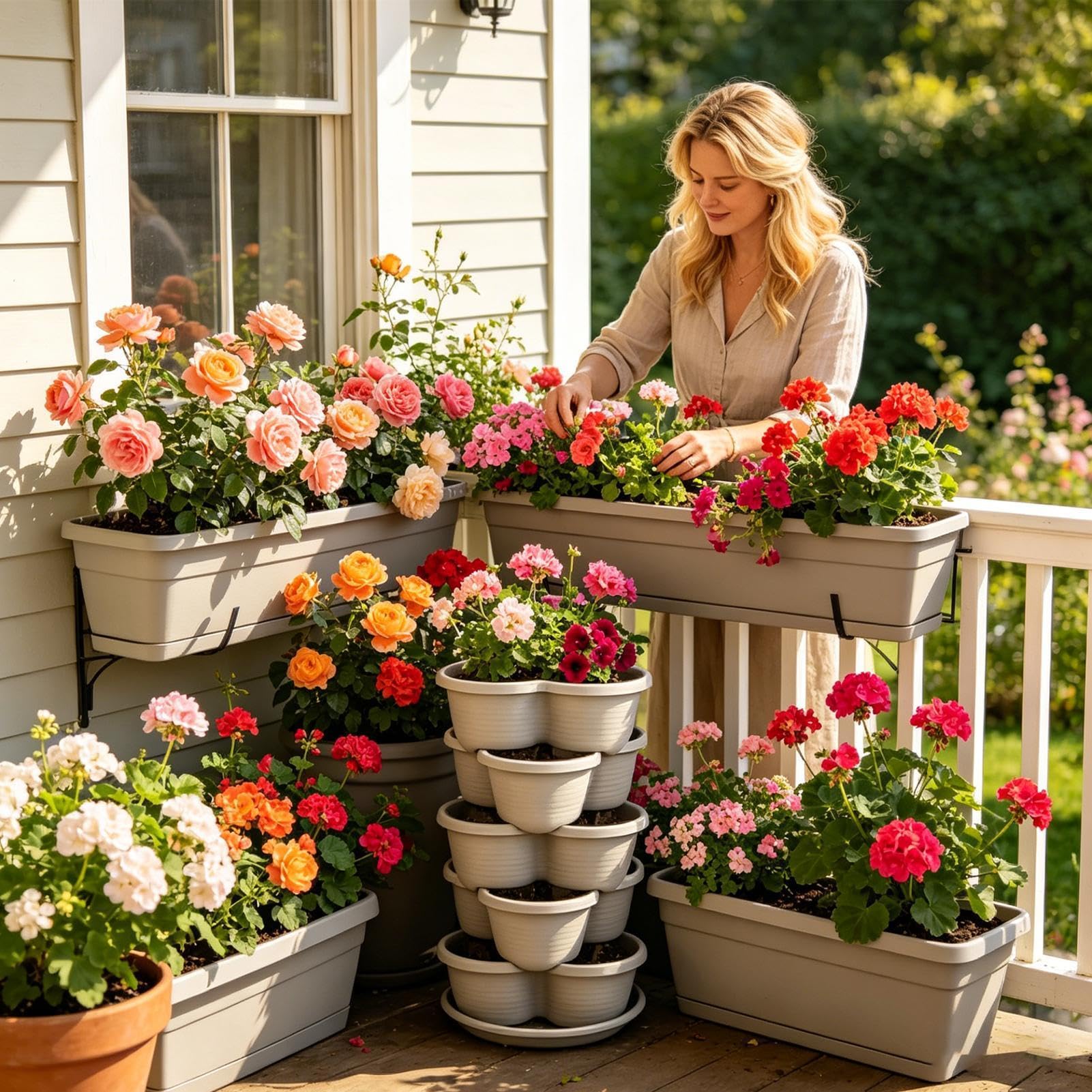 Fioriere Impilabili 5 Pezzi Vaso Rialzato Impilabile Modulare | Torre Verticale per Piante per Muro, Terrazzo, Balcone, Giardino, Cortile, Casa, Esterno, Interno, Verdure e Fiori