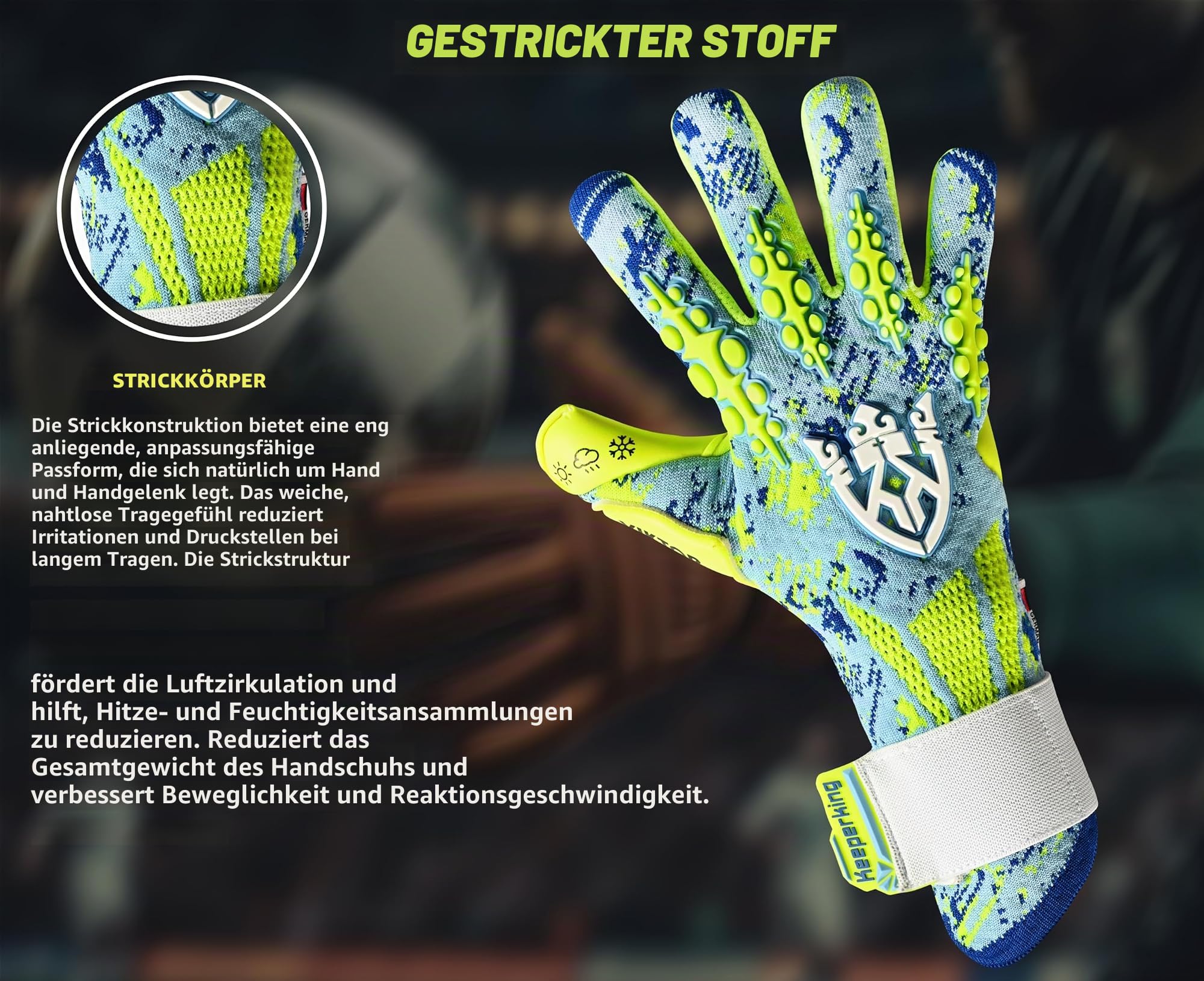 Keeperking Torwarthandschuhe für Erwachsene Junior Herren Unisex Fußball Profi Handschuhe Innennaht Großartiger Grip 4mm Fester Sitz Diverse Größe und Farben