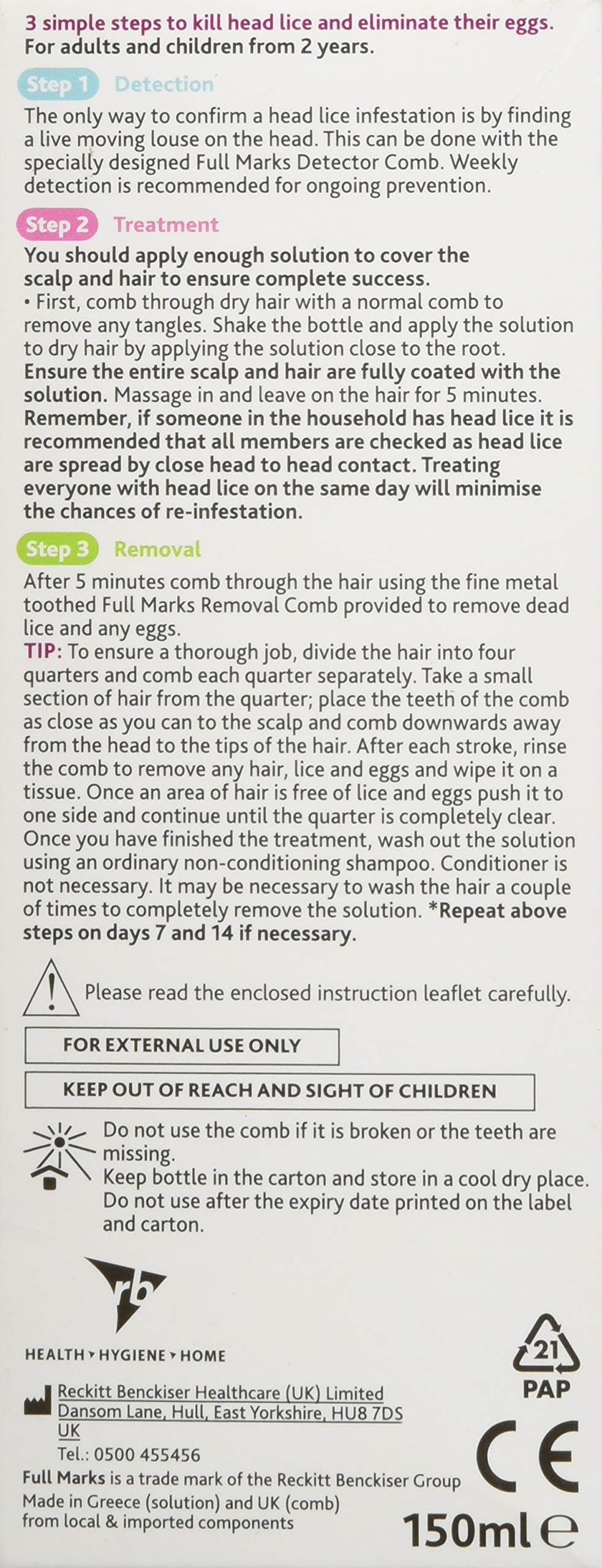 Buy Full Marks Head Lice Solution Spray 5 Minute Treatment 150ml, For