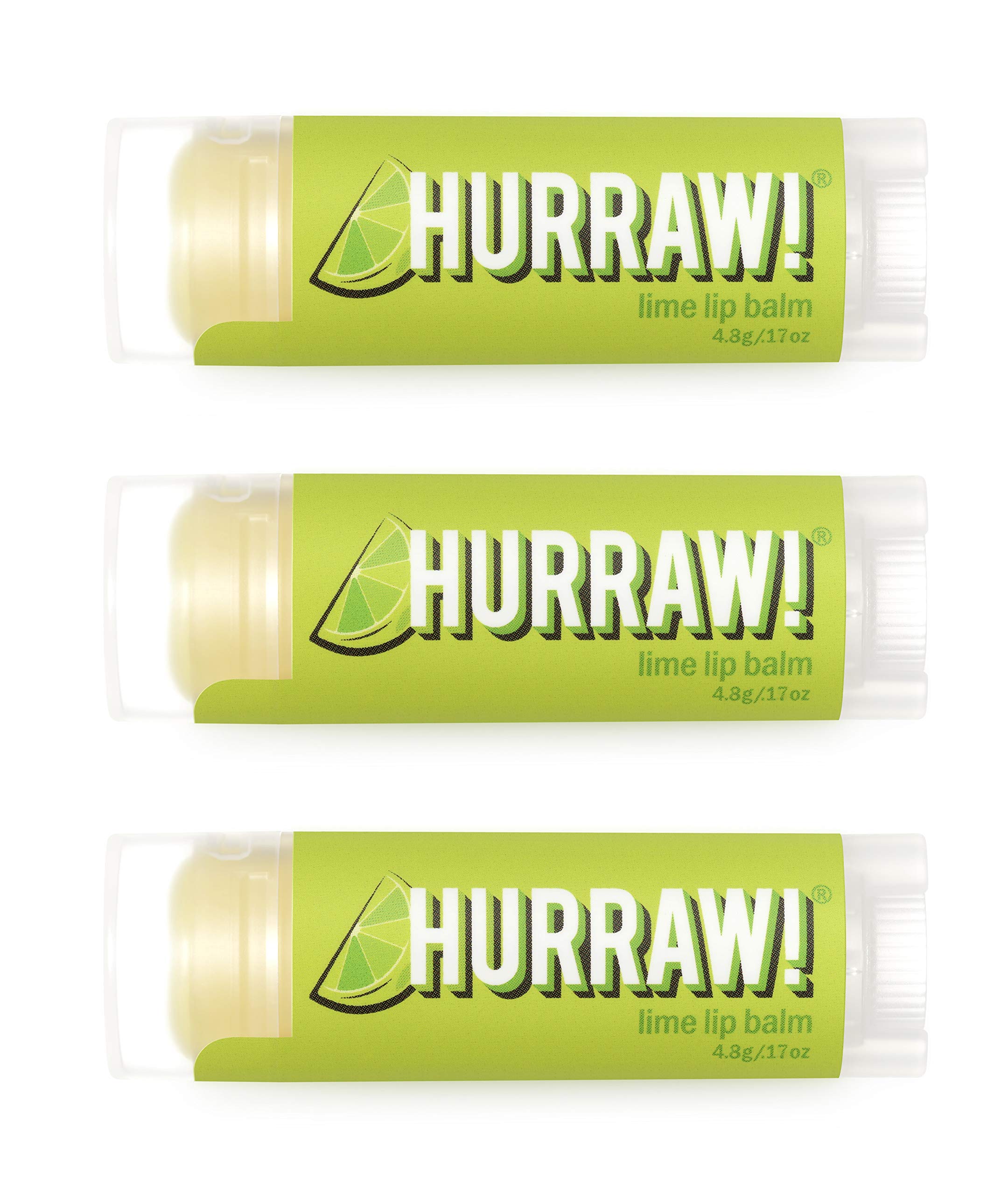 HURRAW!Lime Lip Balm, 3 Pack: Organic, Certified Vegan, Cruelty and Gluten Free. Non-GMO, 100% Natural Ingredients. Bee, Shea, Soy and Palm Free. Made in USA