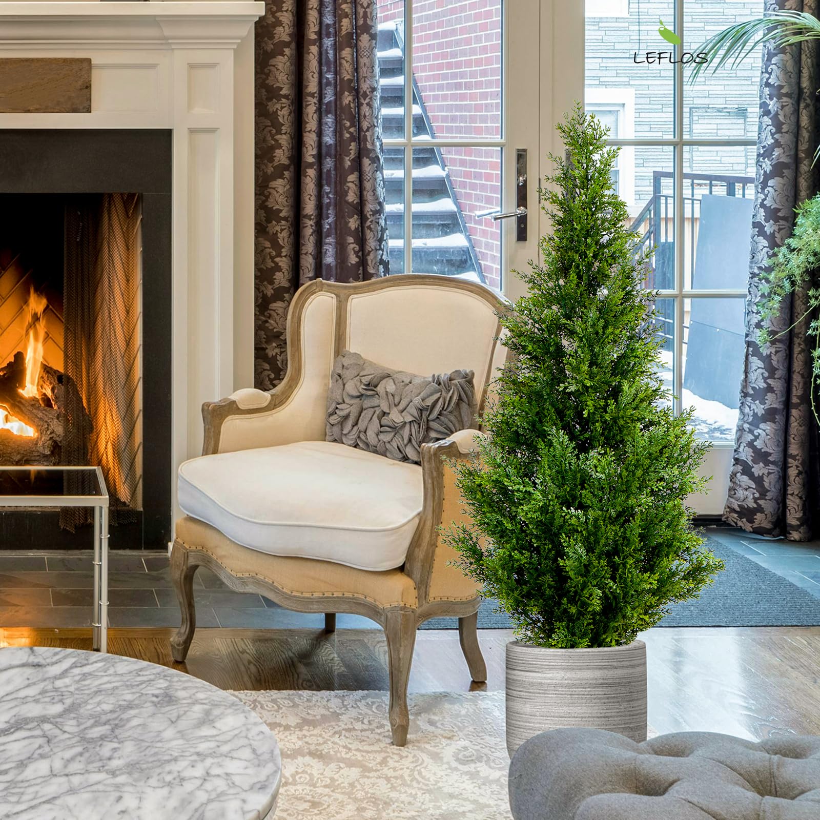Künstliche Zeder Topiary Baum, 120cm Faux Zypresse Baum, Artificial Cypress Tree deko für Wohnzimmer, Büro, Fest & Party, 2pcs