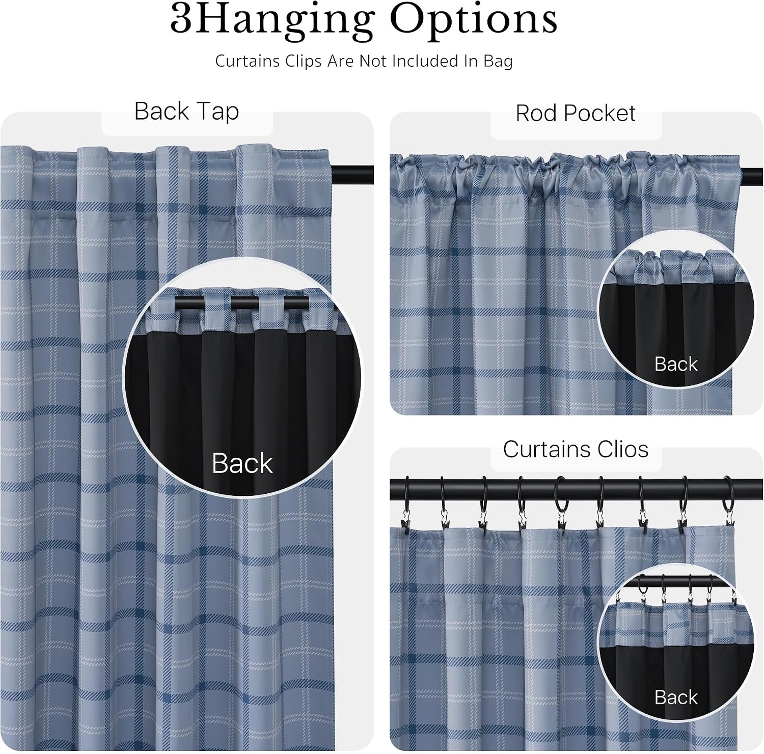 NICETOWN Sea Blue Buffalo Check 100% Blackout Curtains 84 inch Long image 5