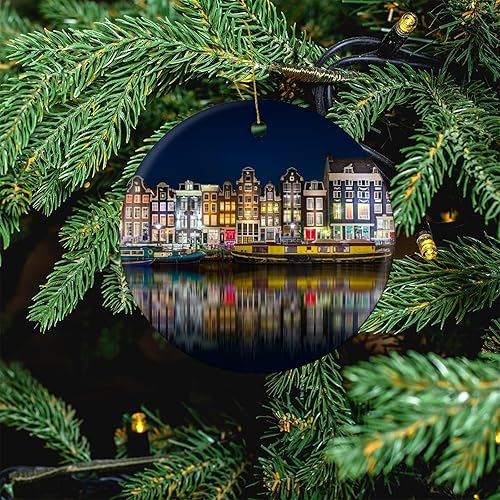 Miniatura 5 de Adornos de Navidad Amsterdam para colgar en el árbol de Navidad, adorno de porcelana de doble cara, regalo para amigostour pal