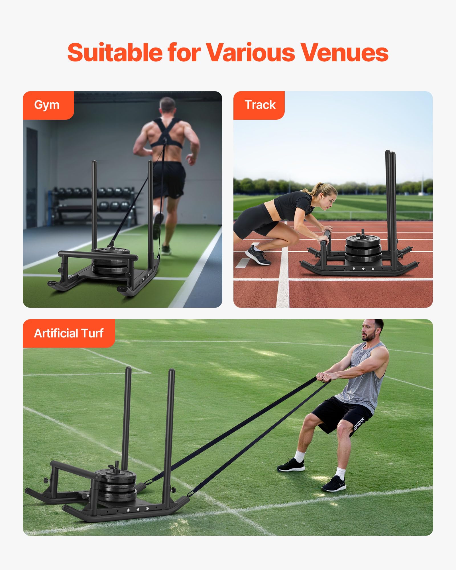 VEVOR Slitta con Pesi, per Dischi 25 e 51 mm Slitte per Allenamento di Forza e Forza per Esercizi Atletici e Miglioramento della Velocità, Attrezzatura per Allenamento Fitness con Maniglia, Nero