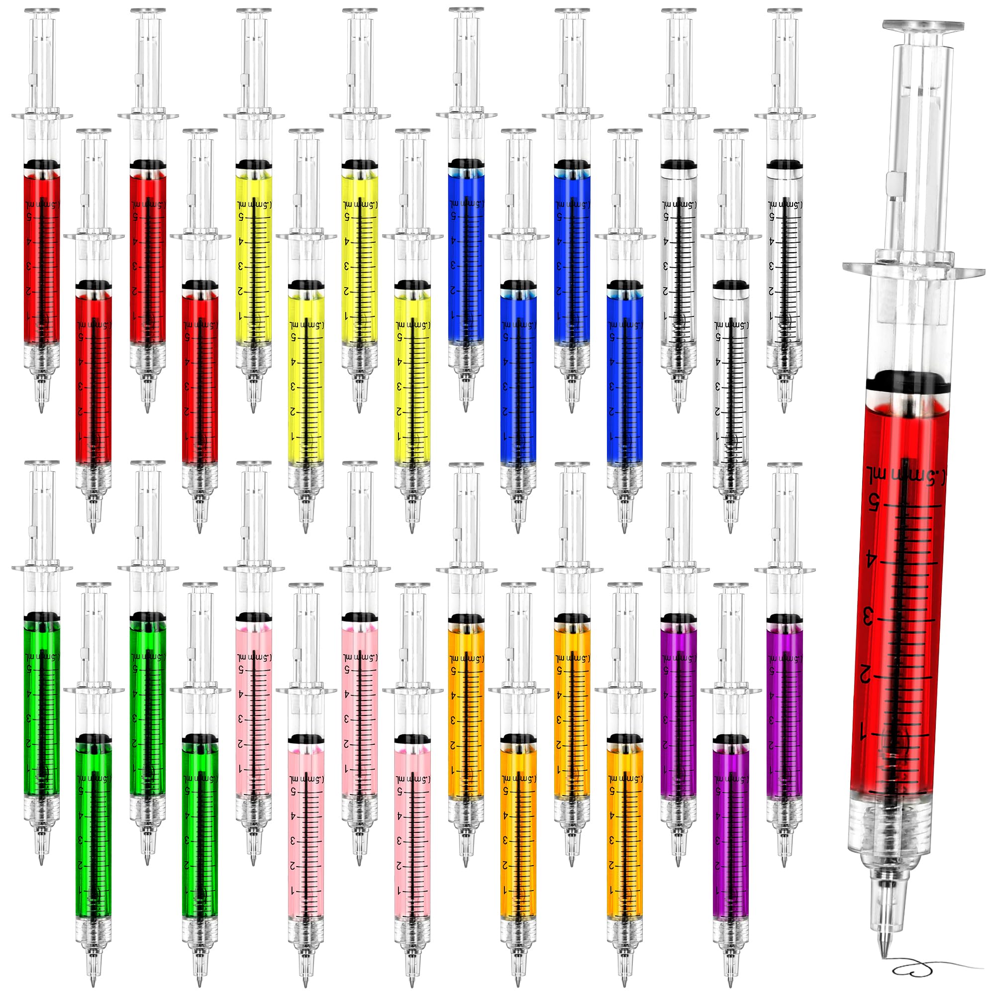 30pcs Syringe Pens Bulk, Multi-Color Novelty Ballpoint Pens Retractable Fun Nurse Pens, Pretend Party Favors, Nursing School Supplies