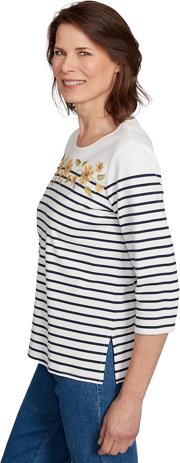 Alfred Dunner Sunflower Neckline Striped Top