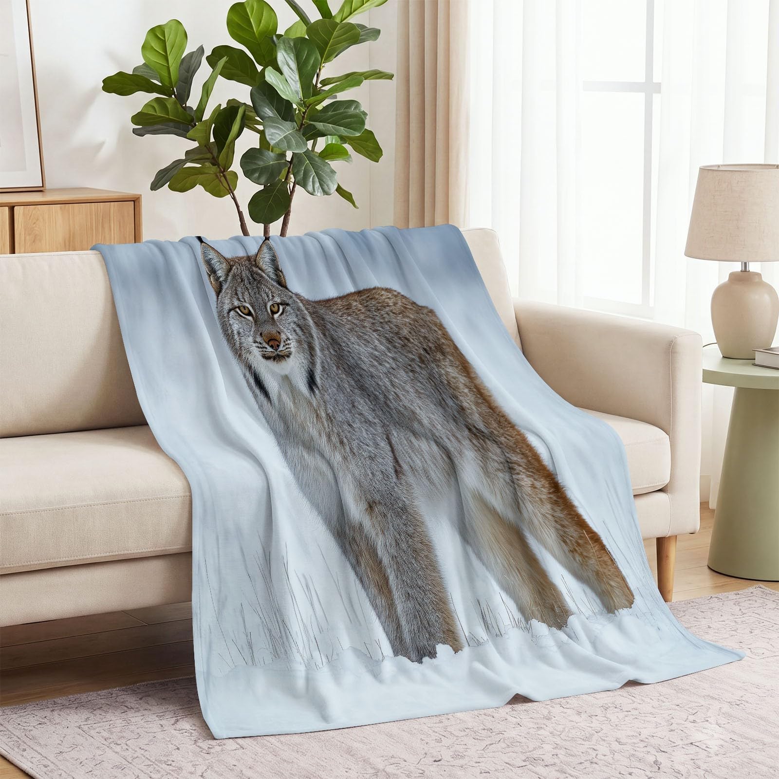 Polaire Couverture 150 x 200 cm, Animal Neige Plaid Flanelle Impression Couverture, Photografie Nature Douce et Confortable Blanket Jeté de Canapé pour Adultes et Enfants, Gris Marron