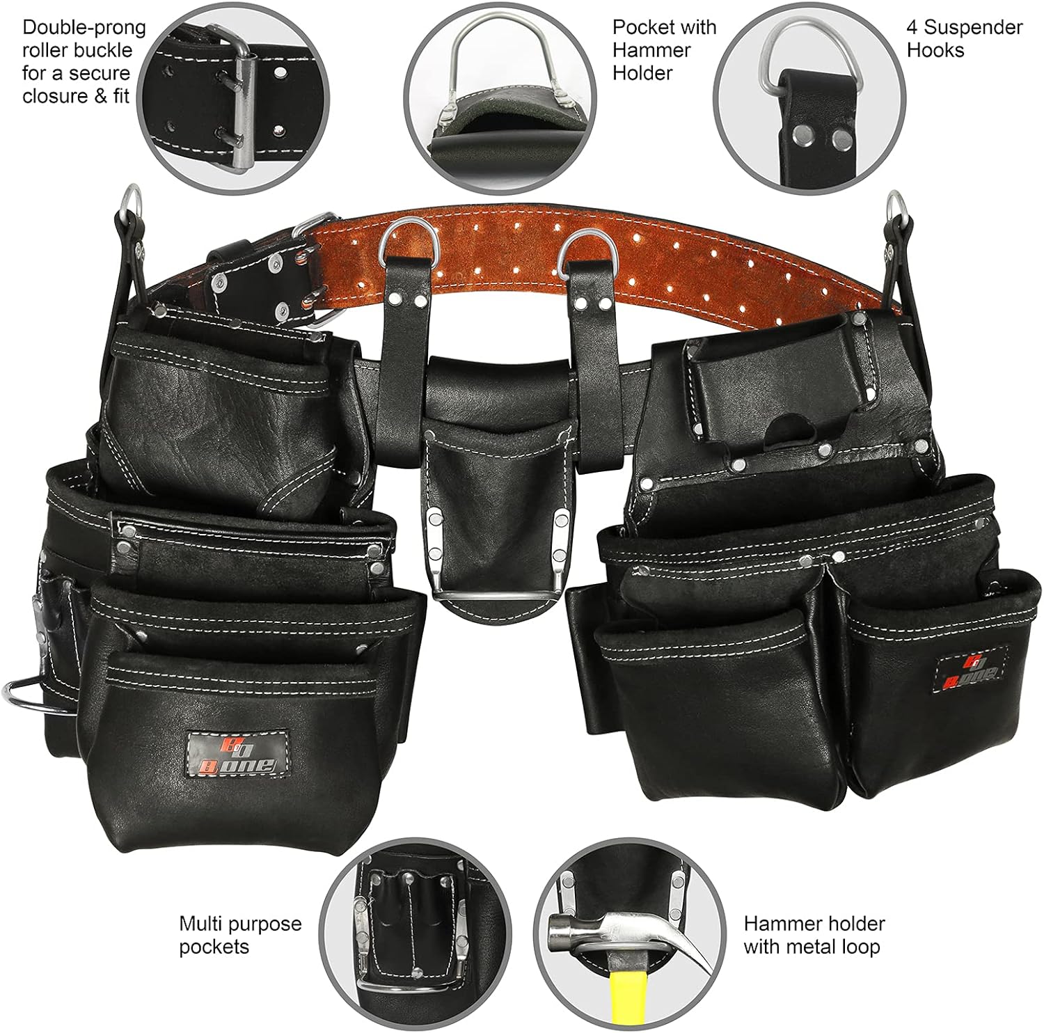 Premium Heavy duty Grain Leather Tool Pouch Set | 19 Pocket Leather Tool Pouch Bag Belt | Tool Rig Set for Carpenter, Construction, Handyman and Electrician - - 