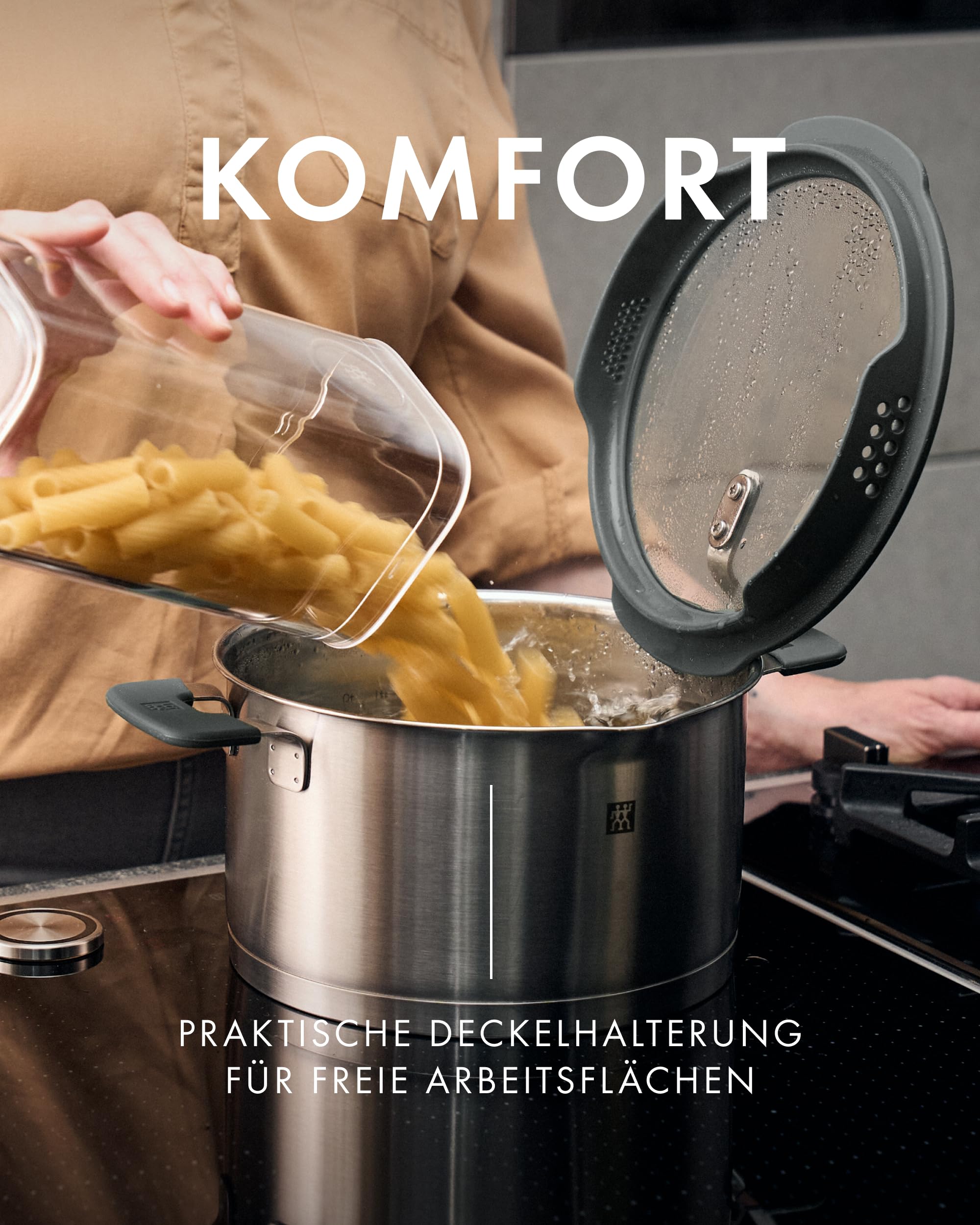 ZWILLING Simplify Kochtopf-Set 5-teilig, Integriertes Sieb, Induktion, Grau | Ausgießfunktion, Stay-Cool-Griffe, Edelstahl