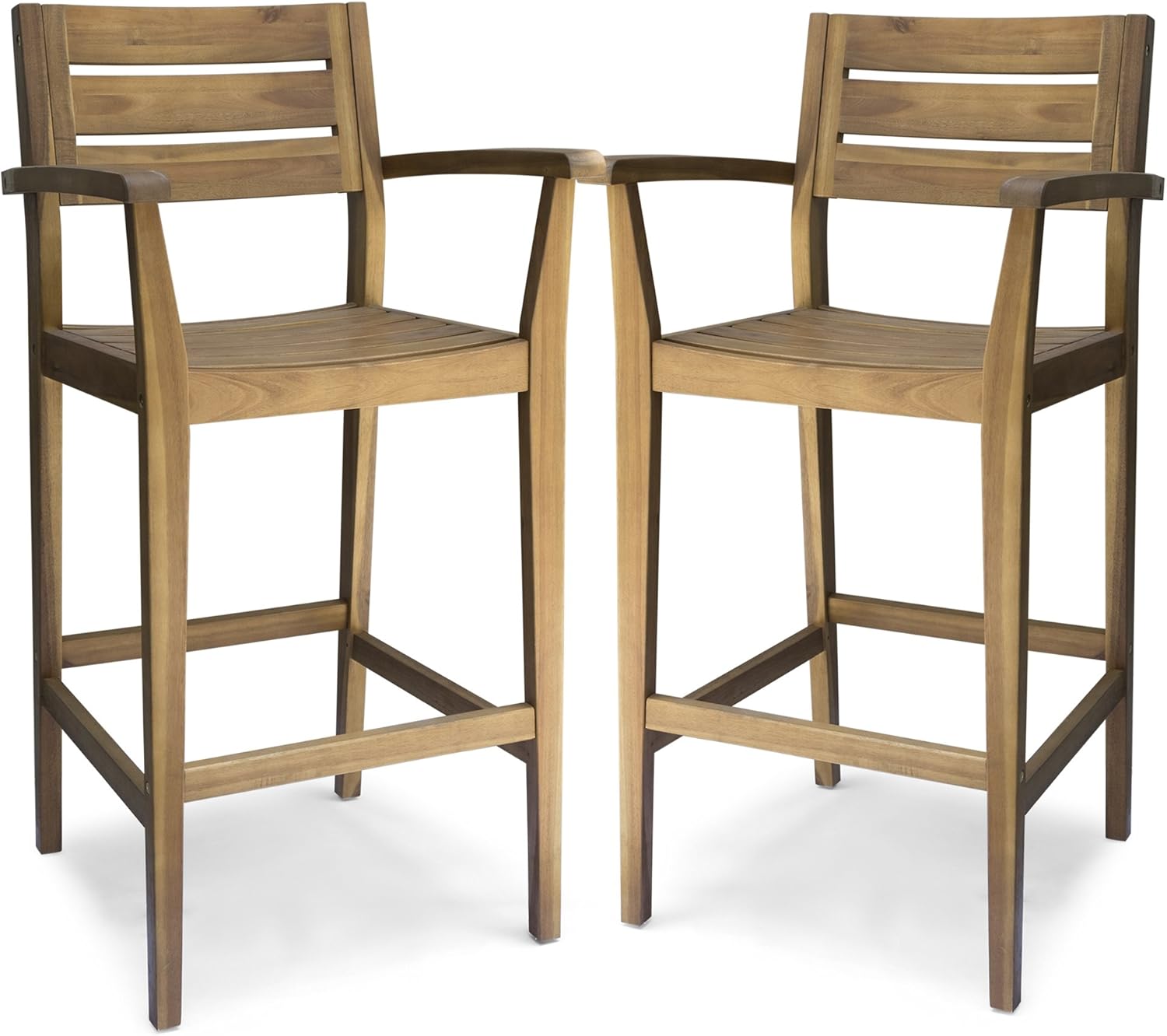 Christopher Knight Home Lera Outdoor Rustic Acacia Wood Barstool (Set of 2), Teak Finish