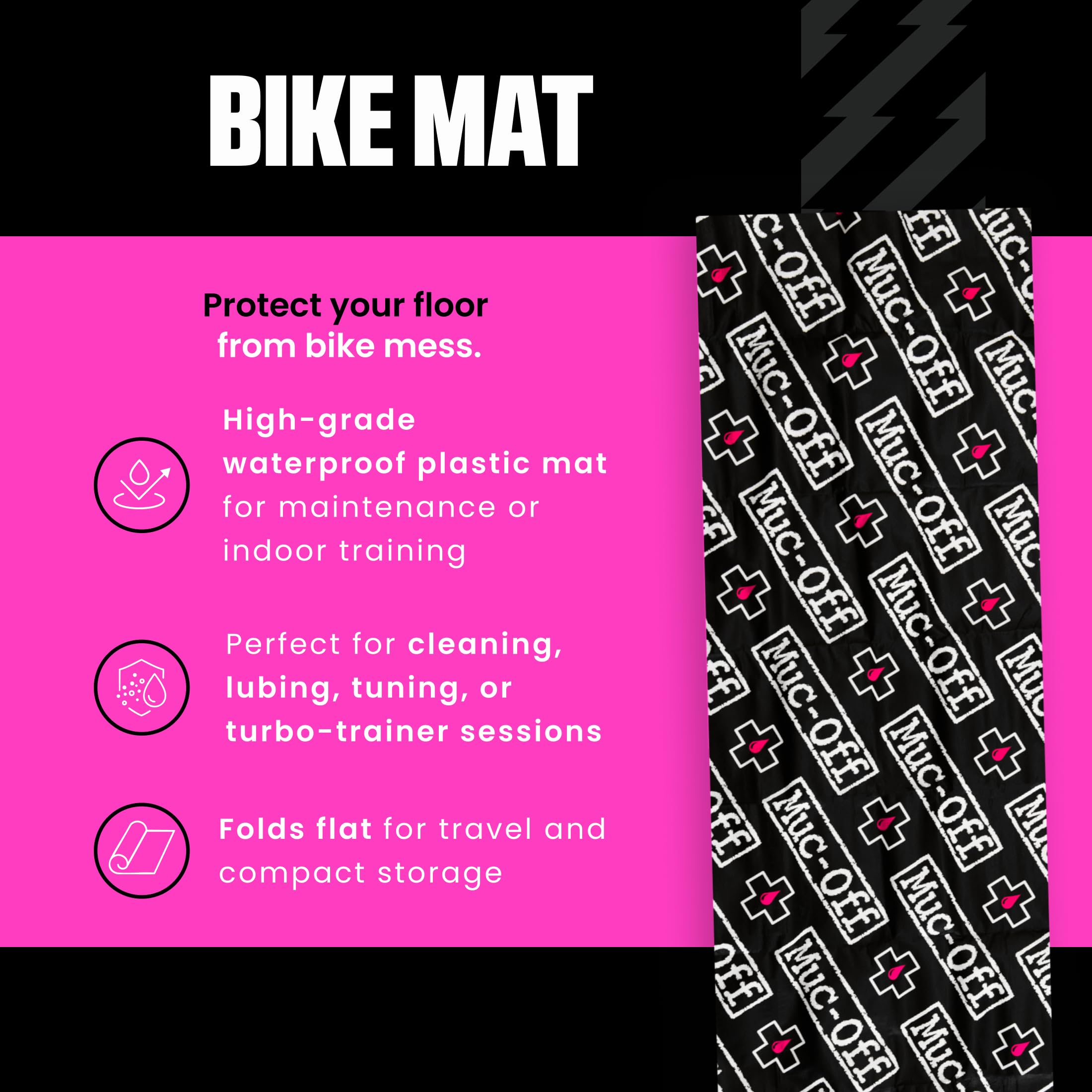 Muc-Off Bike Mat – Składana Plastikowa Mata Warsztatowa, Ochraniacz Podłogi do Czyszczenia Roweru – Mata pod Rower Stacjonarny i do Trenażera Turbo