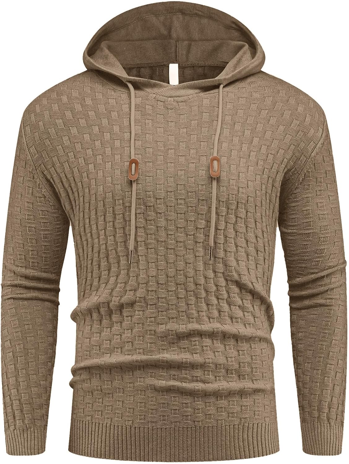 Askdeer Men's Pullover Sweater Long Sleeve Waffle Knitted Sweater Casual Soft Hoodie Pullover Sweaterwith Ribbing Edge Dark Khaki - Image 3