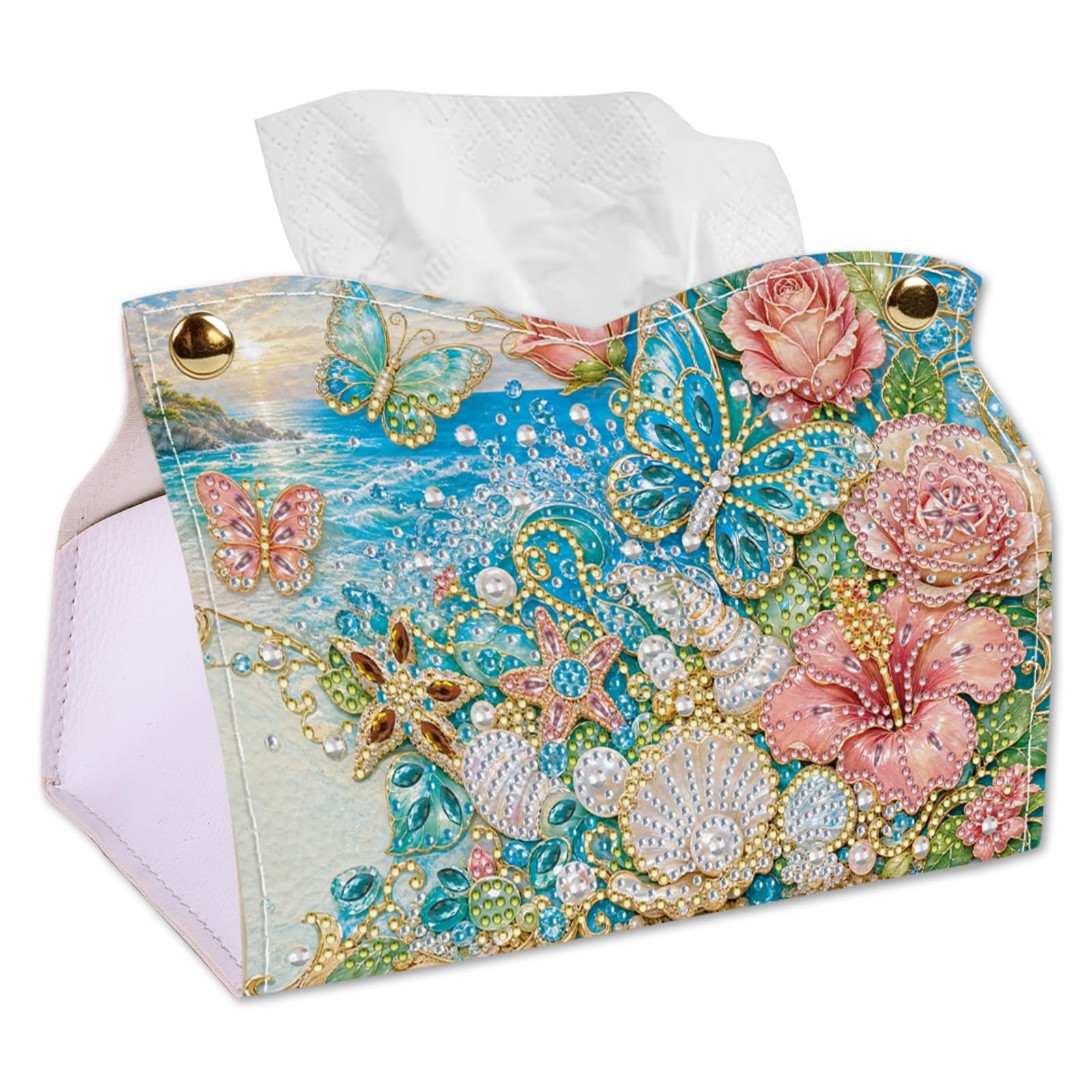POETRYDRAW Ocean Butterfly Rose 24cm DIY Rhinestone Tissue Box