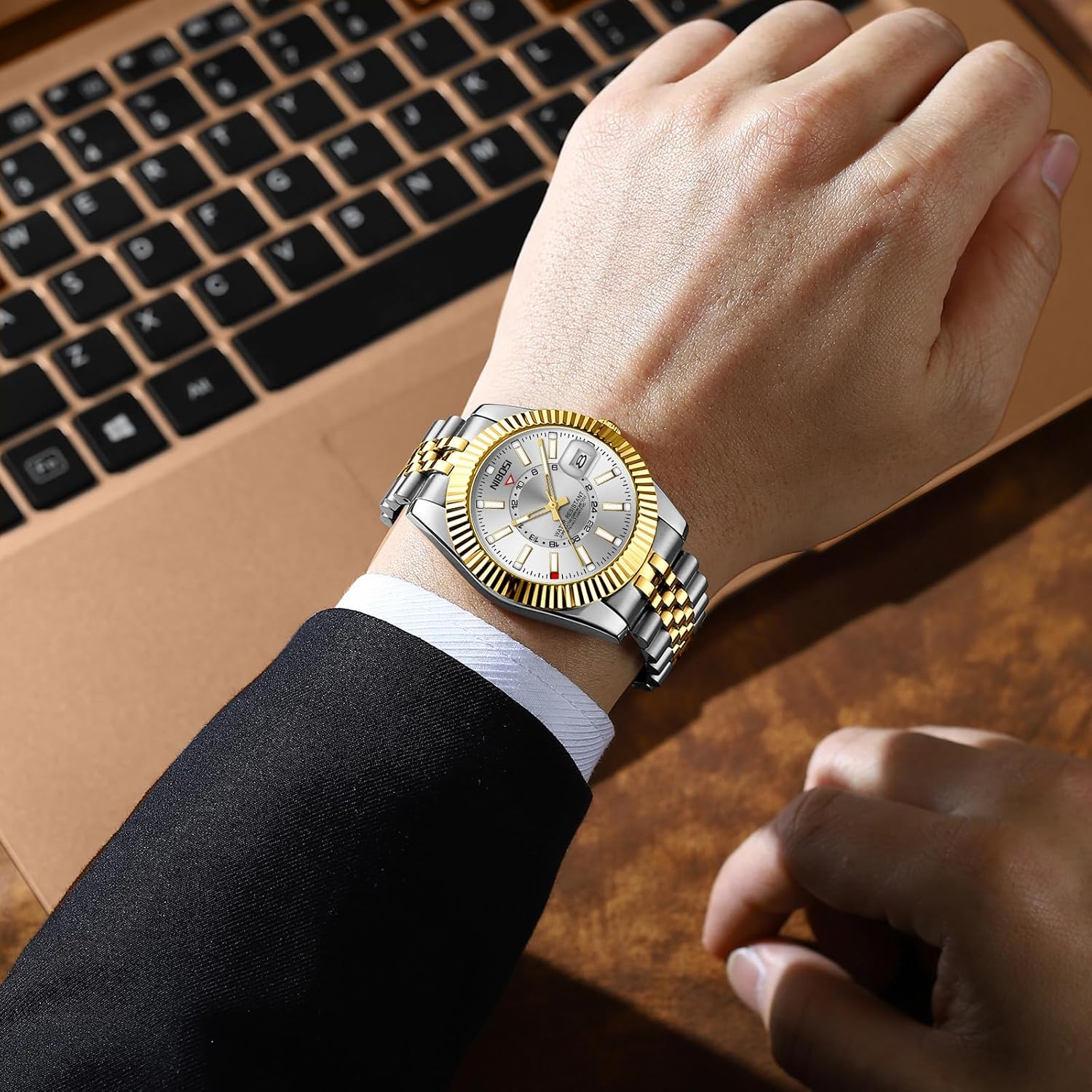 NIBOSI Watches for Men Analog Quartz Stainless Steel Dial with Date Waterproof Business Classic Luxury Dress Mens Wrist Watches - Image 5