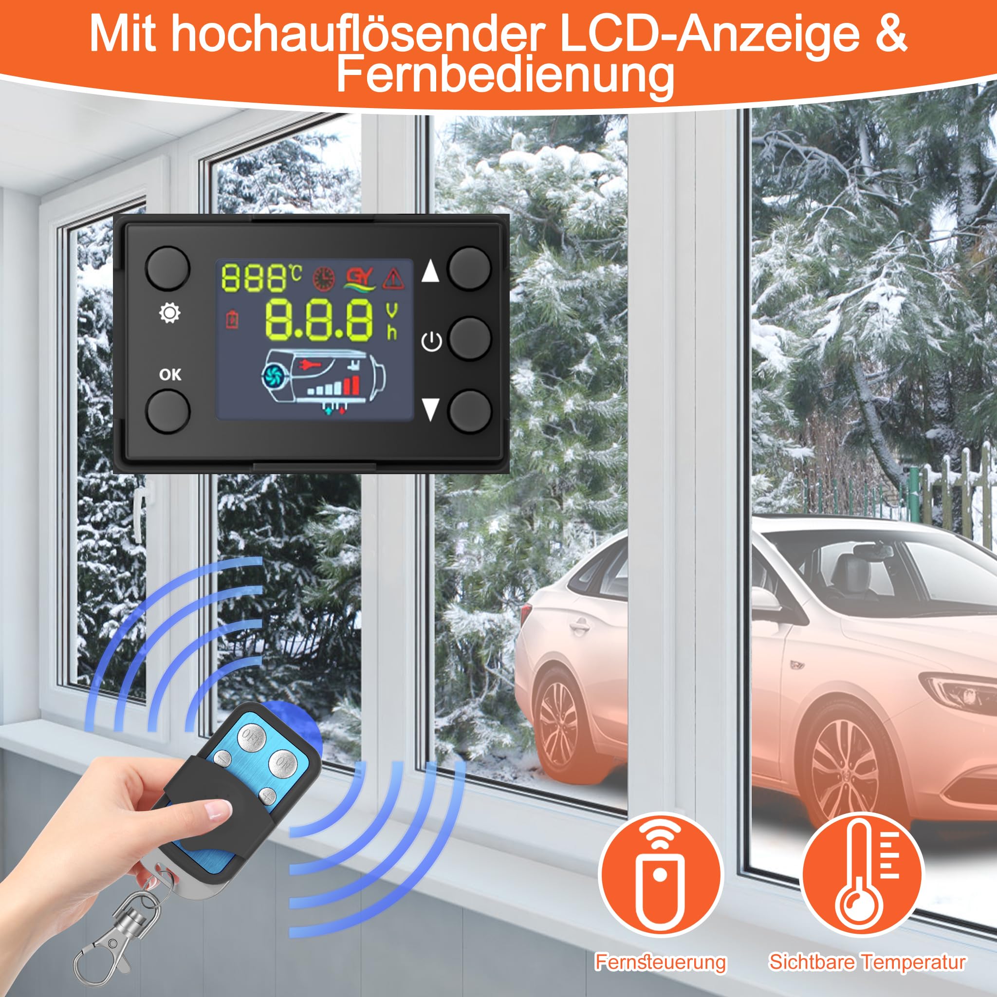 LZQ Chauffage diesel de stationnement Chauffage diesel à air, tout en un 8 kW 12 V Chauffage de stationnement à carburant avec télécommande, écran LCD et silencieux pour voiture, remorque, camion
