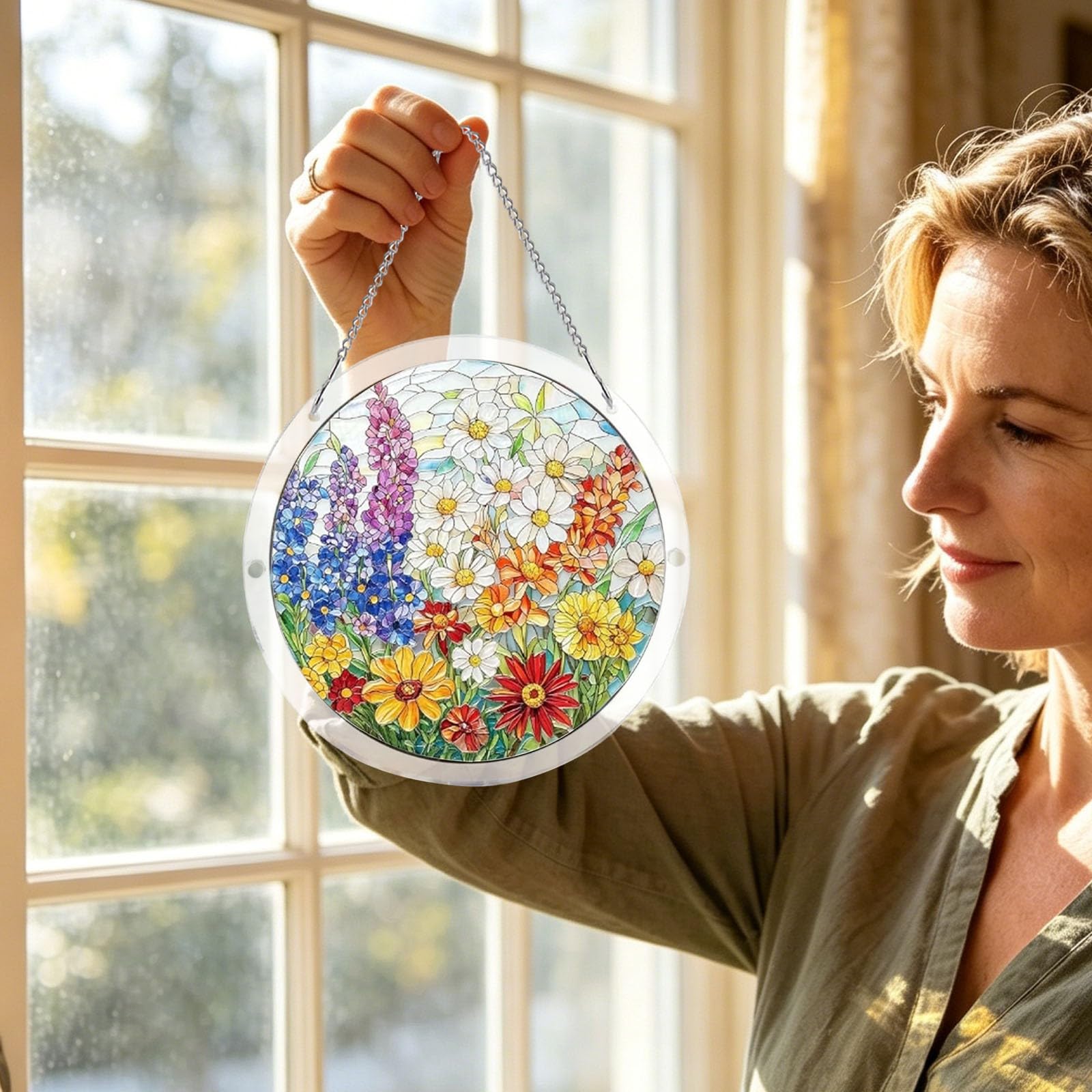 Acrylic Jigsaw Puzzle Suncatcher,Acrylic Puzzle Suncatcher,for Doors Garden and Window Hanging&Birthday Mom Women Adults Gift-19 CM,A — view 5