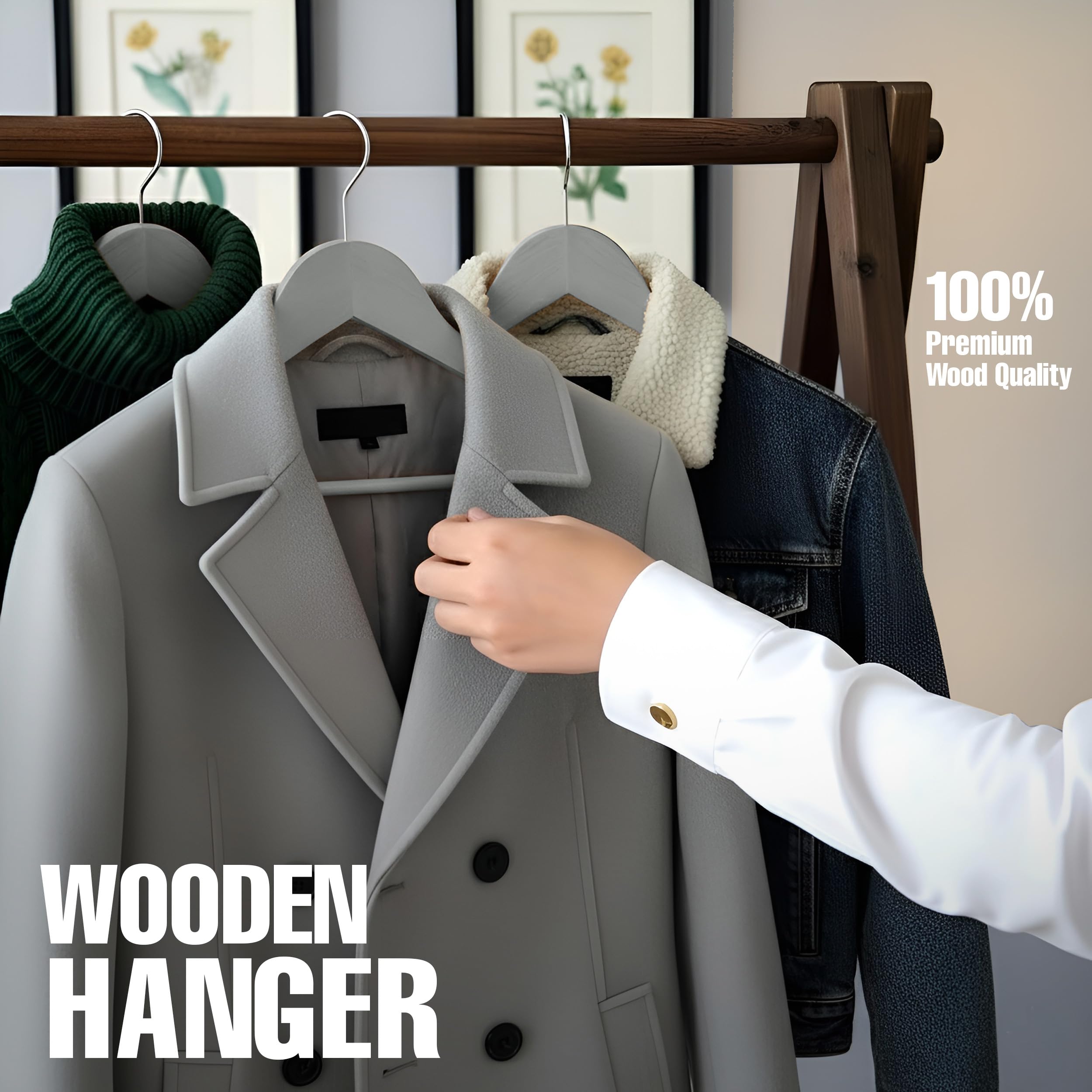 Utopia Home Perchas de madera de alta calidad, paquete de 30 perchas duraderas y delgadas, perchas para trajes con gancho giratorio de 360 grados, perchas de madera con ranuras para los hombros (color