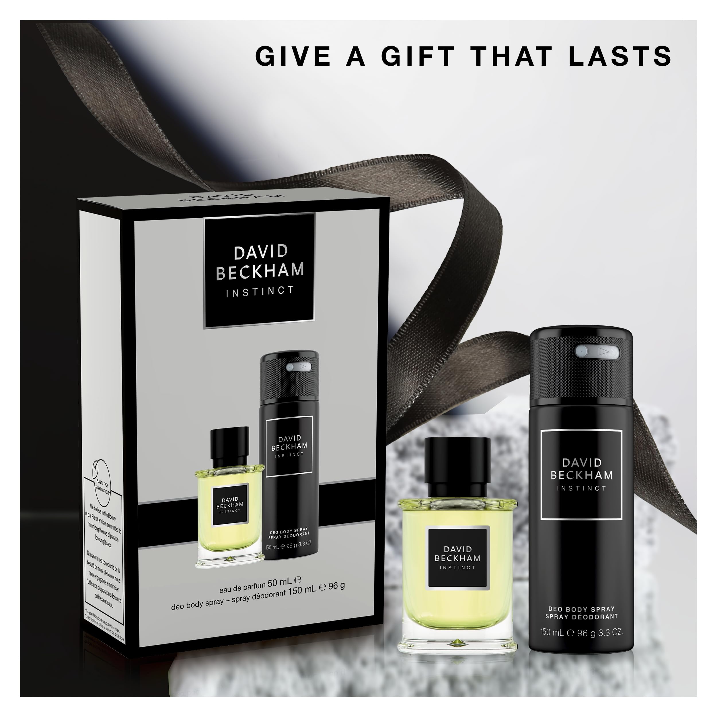 David Beckham Instinct Geschenkset für Ihn inkl. Eau de Parfum 50 ml und Deodorant Body Spray 150 ml, faszinierendes Fougère Citrus Parfüm – Paket kann variieren