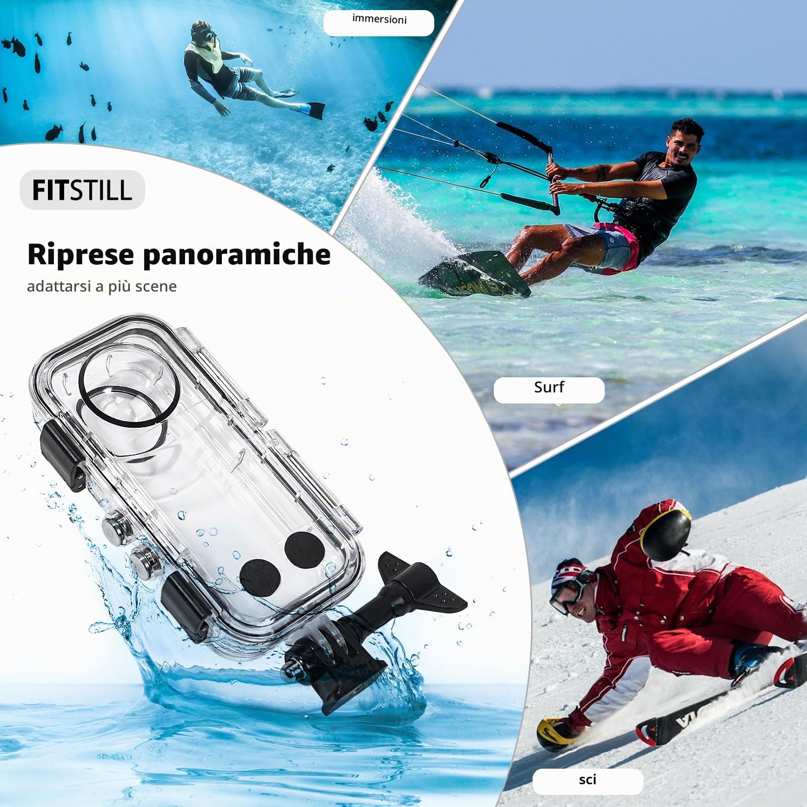 FitStill custodia impermeabile 40m per Insta 360 X3, protezione subacquea PC con staffa montaggio, accessori per action cam