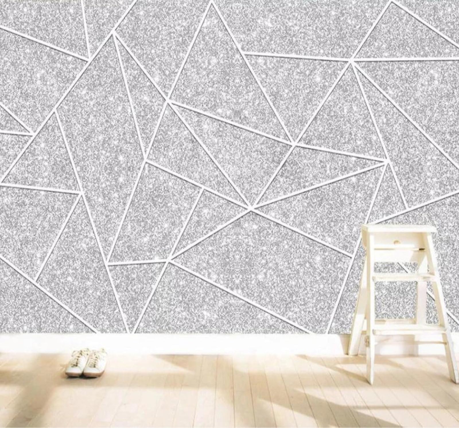 Minimaliste Géométrique Argenté Artistique Motifs Papier Peint 3D Moderne Soie Texturée Haut De Gamme Idéal Pour Le Salon Et La Chambre à Coucher-200cm×140cm