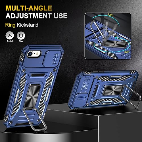 Miniatura 4 de Funda protectora para iPhone SE 2022, SE 2020, iPhone 7, iPhone 8, funda protectora de grado militar con soporte de anillo de metal mejorado, con