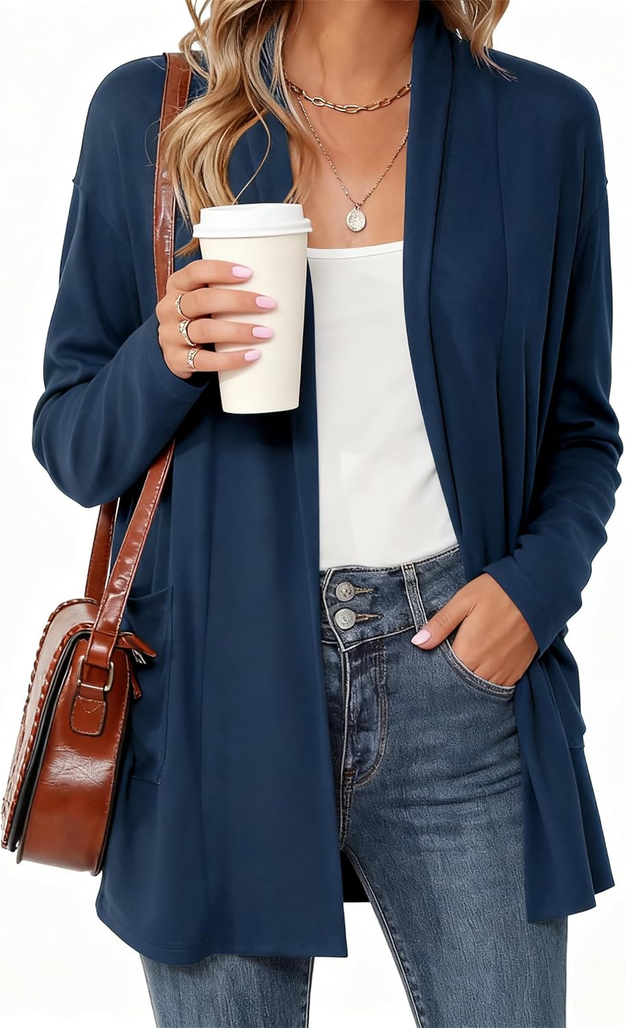 Women's Long Sleeve Lightweight Cardigan Sweaters with Pockets Casual Loose Fit Open Front Jacket Coat