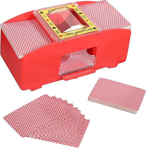 WYZworks BlackRed Casino 2 Deck Automatic Playing Card Shuffler - Battery Operated Electric for Blackjack and Poker Playing Card Games (1-2 Deck,