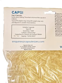 Empty Gelatin Capsules Size 0 – 1000 Count – Clear, Two-Part Bovine Gelatin – Easy-to-Fill, Kosher & Halal Certified – ~500mg Capacity