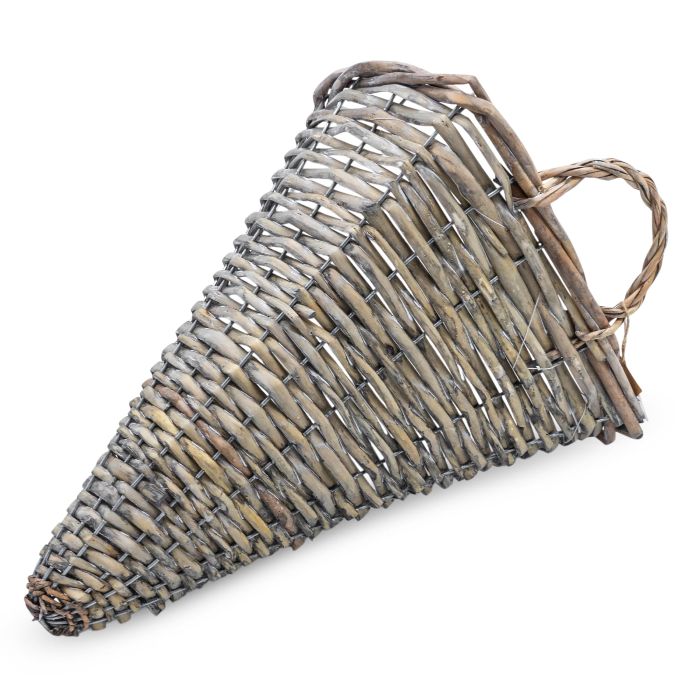 Rattan ścienny wiszący kosz na kwiaty, stożkowy, 32 x 25 cm, naturalny, z folią – zestaw 2 sztuk – pleciony kosz na rośliny do zawieszenia, półokrągły, do wnętrz i na zewnątrz – kosz na kwiaty