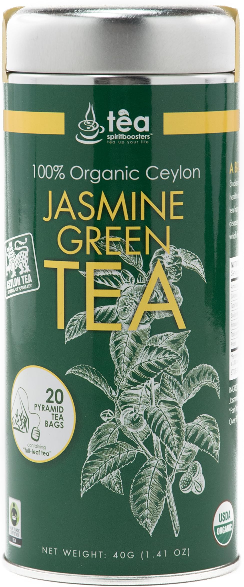 100% Organic Ceylon Jasmine Green Tea (40 Grams)