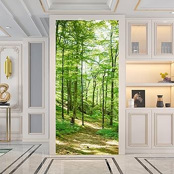 3D Wall Door Sticker Green Forest Path Nature Land... - Grandado