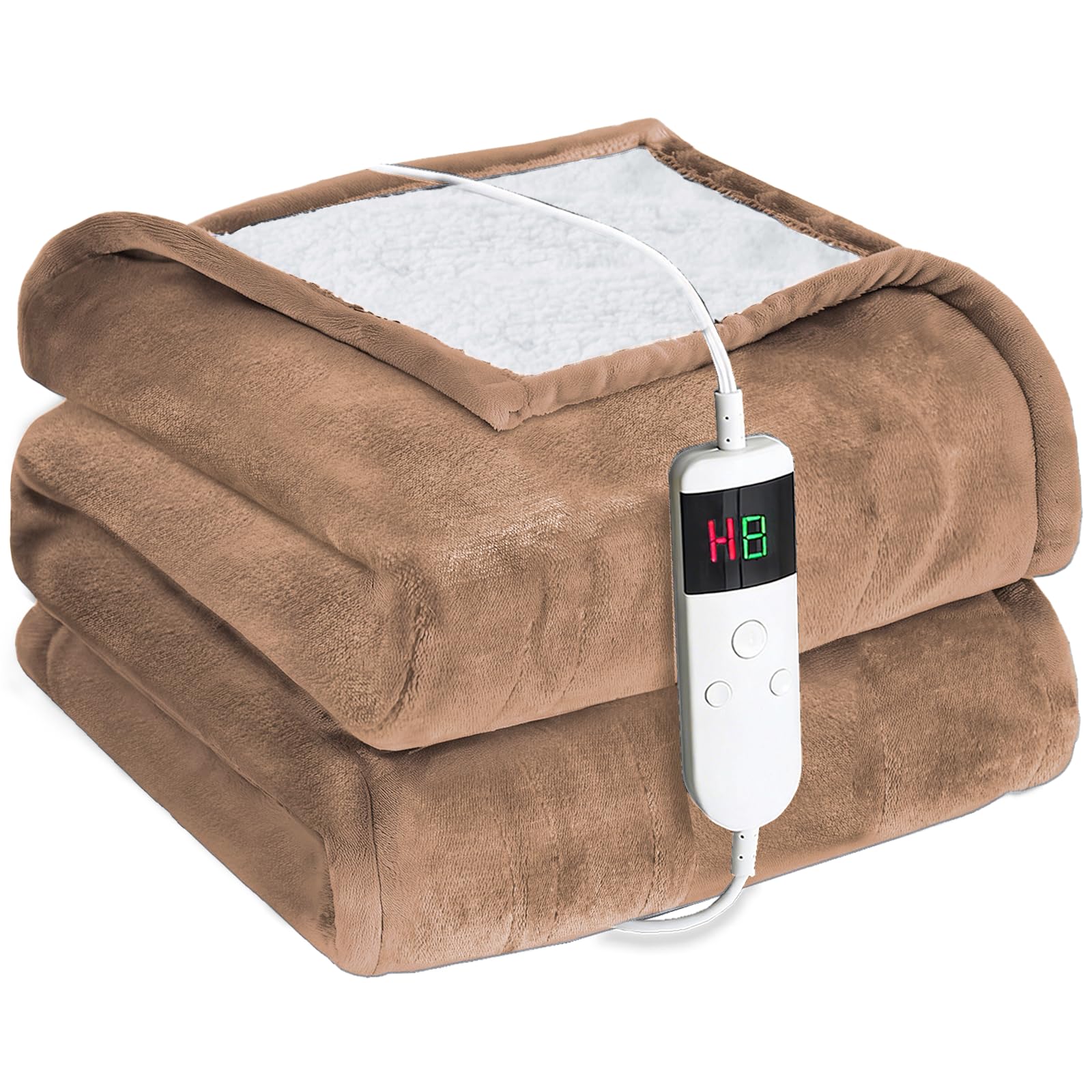 Cushious Heizdecke mit Abschaltautomatik 180x200 cm, 10 Heizstufen & 8 Stunden Timer,Überhitzungsschutz, Maschinenwaschbar, Flanell Wärmedecke Elektrisch für Bett Sofa und Homeoffice