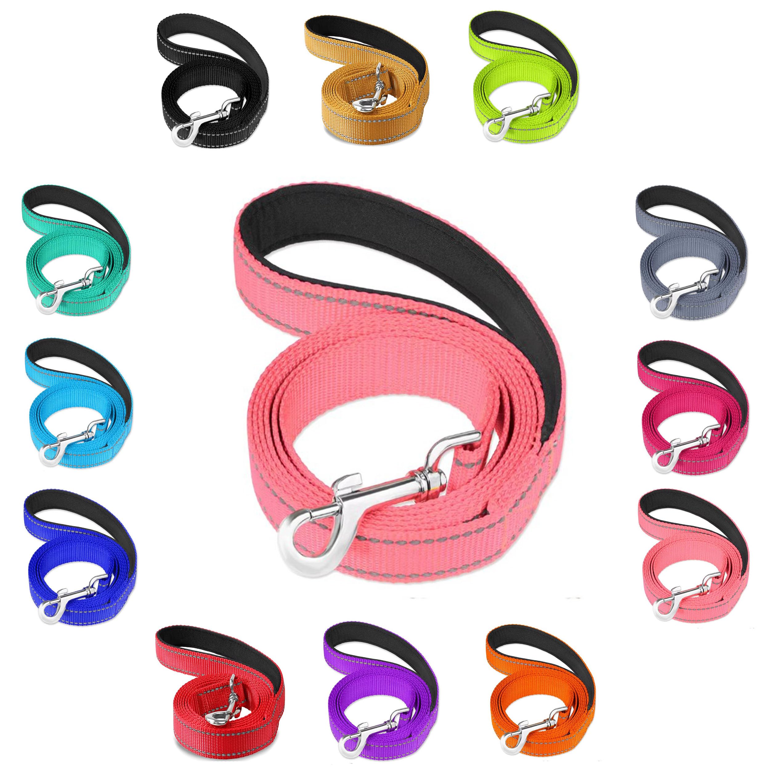 Vibrant Reflective, Padded Handle, Nylon Dog Lead - For Walking, Training Leash for Dogs (Light Pink, 2cm Wide)