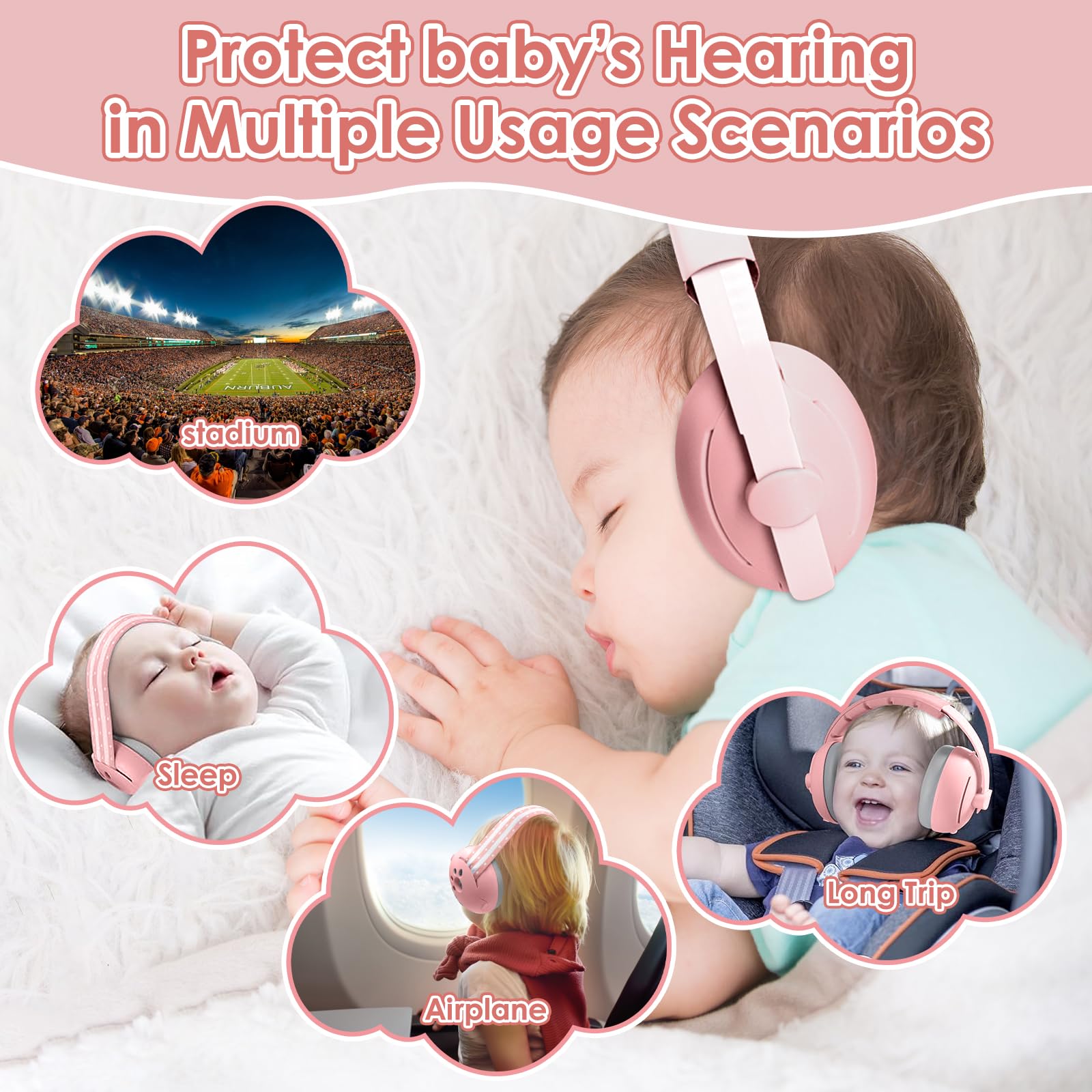 HyAdierTech 2 in 1 Cuffie Neonato Antirumore,Protettori Acustici per Neonati,Regolabili Cuffie Protezione Dormire Bambini,Archetto Regolabile,Ideale per il Sonno,Viaggi,Feste,Fino a 48 Mesi
