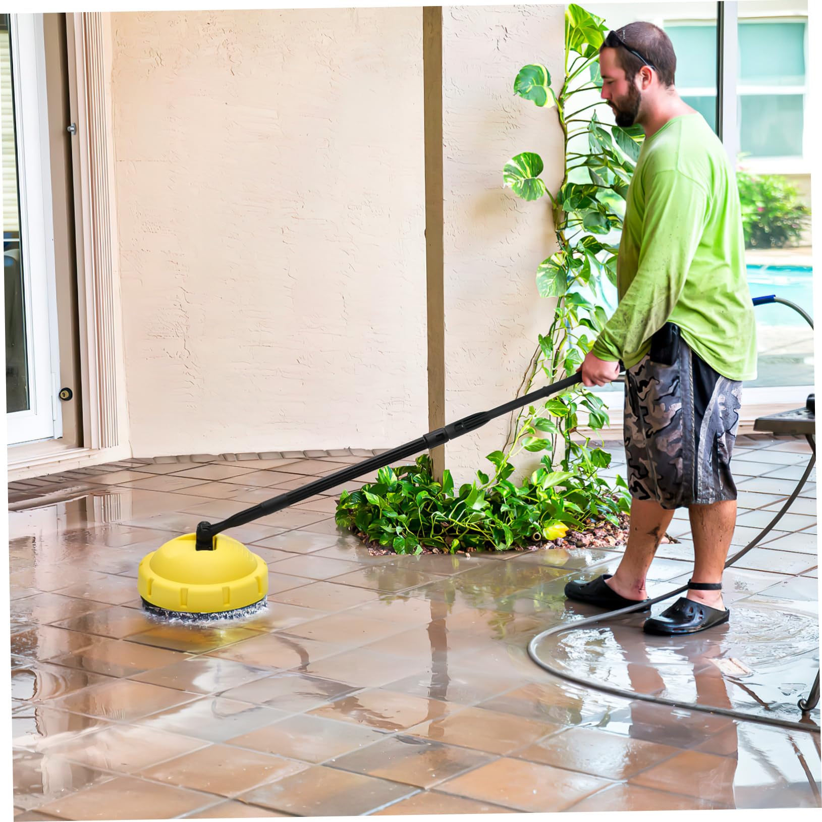 Limpiador de Superficies Rotativo para Hidrolavadora Cepillo de Limpieza de Alta Presión Mango Largo Adecuado para Coches y Superficies Planas