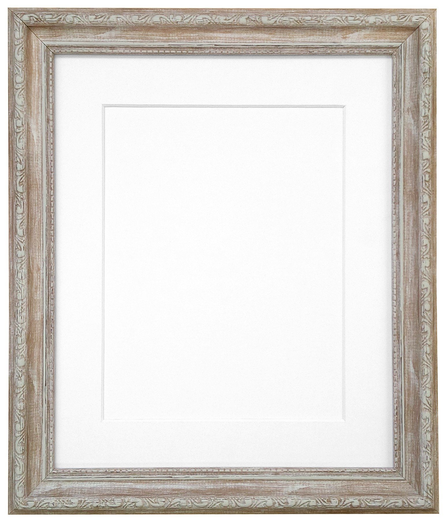 Frames By Post White Mount Shabby Chic Distressed Wood Picture Photo Frame With A2 For Picture Size A3 (Plastic Glass)