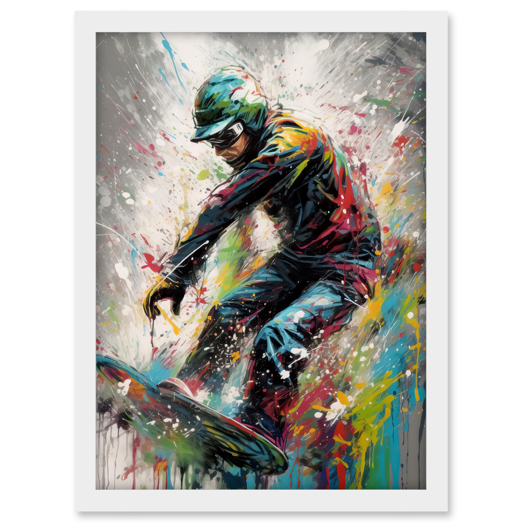 Artery8 Snowboarding Extreme Sport Athlete Paint Splat Artwork Framed A3 Wall Art Print