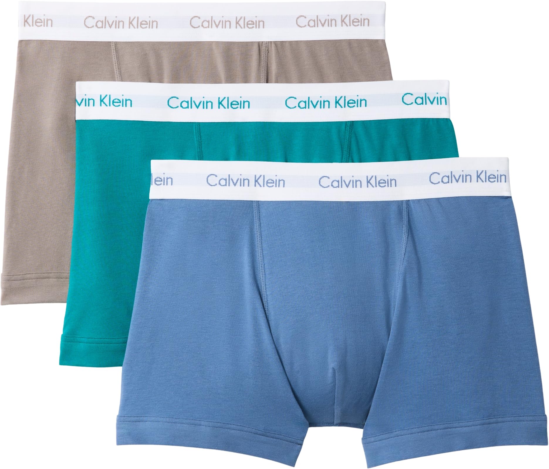 Calvin Klein Men’s 3 Pack Trunks, Khaki (DRIFTWOOD W WHITE WB/MOONLIGHT BLU), S